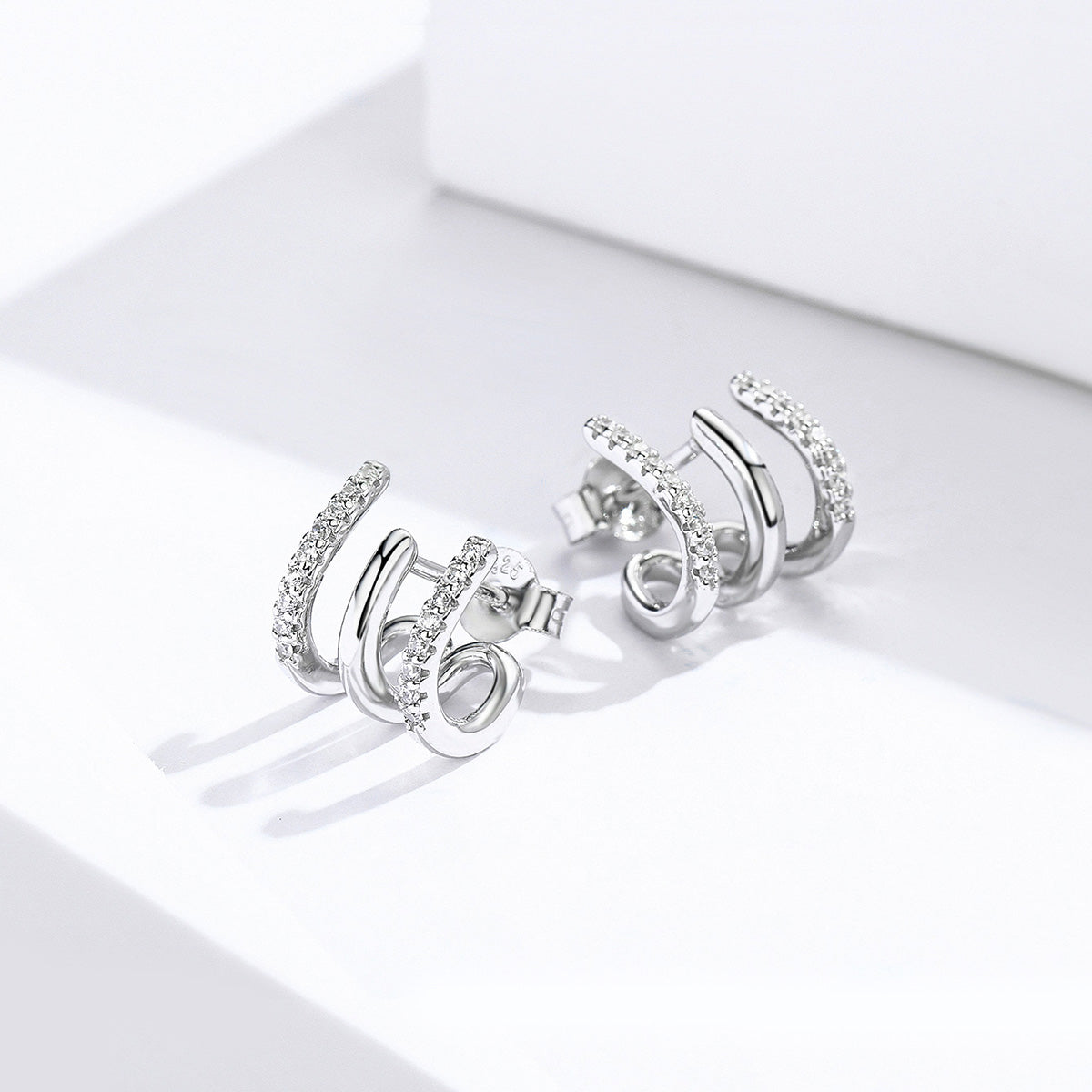 S925 Sterling Silver Platinum Plated Pavé Setting CZ Earrings DestGlow