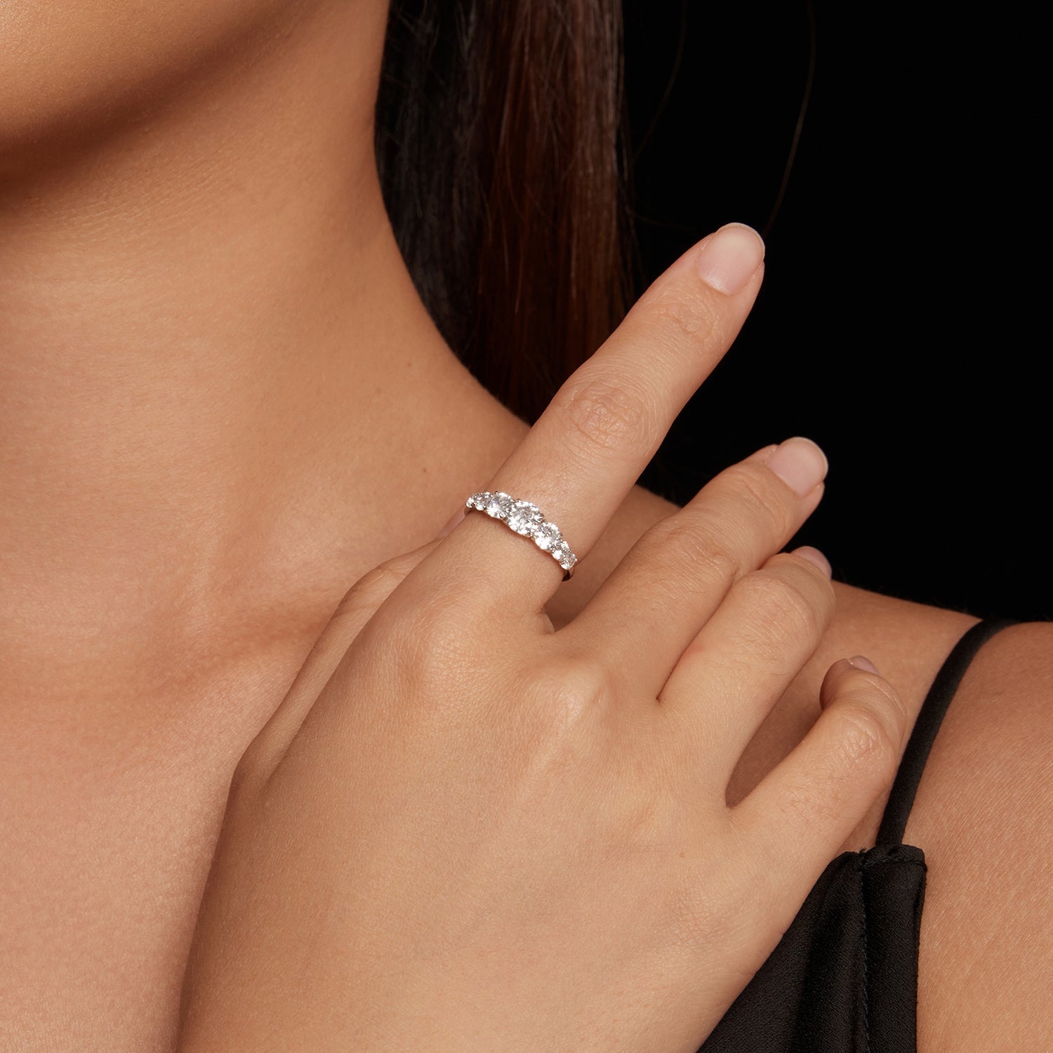 925 Sterling Silver Moissanite Engagement Ring with 5mm, 4mm, 3mm, 2.5mm Stones for Women DestGlow