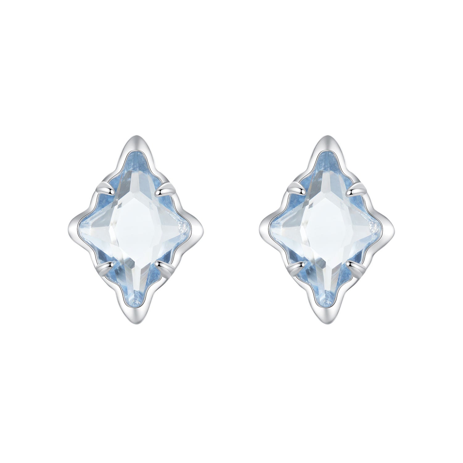 925 Sterling Silver Earrings with Transparent Glass and White Gold Plating DestGlow