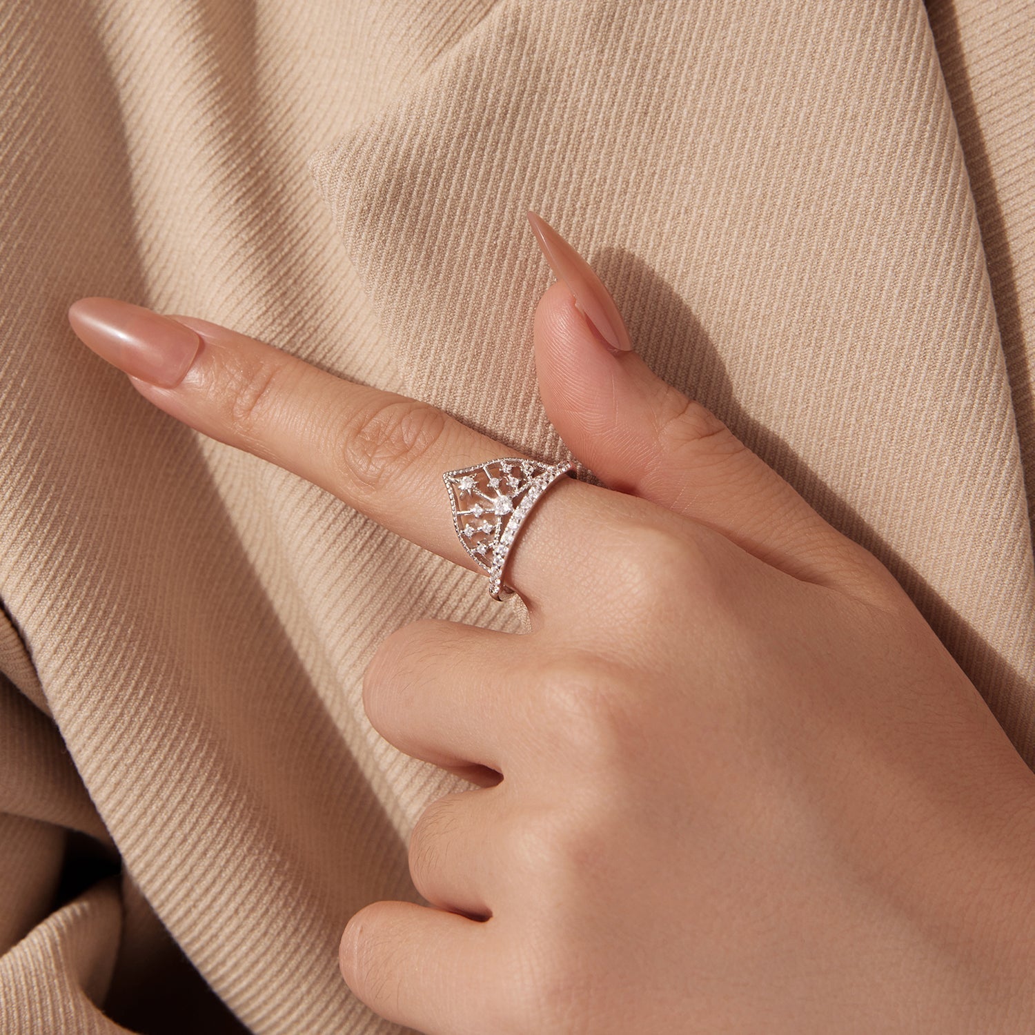925 Sterling Silver White Gold Plated Ring with Pavé Setting CZ Size 6 for Women DestGlow