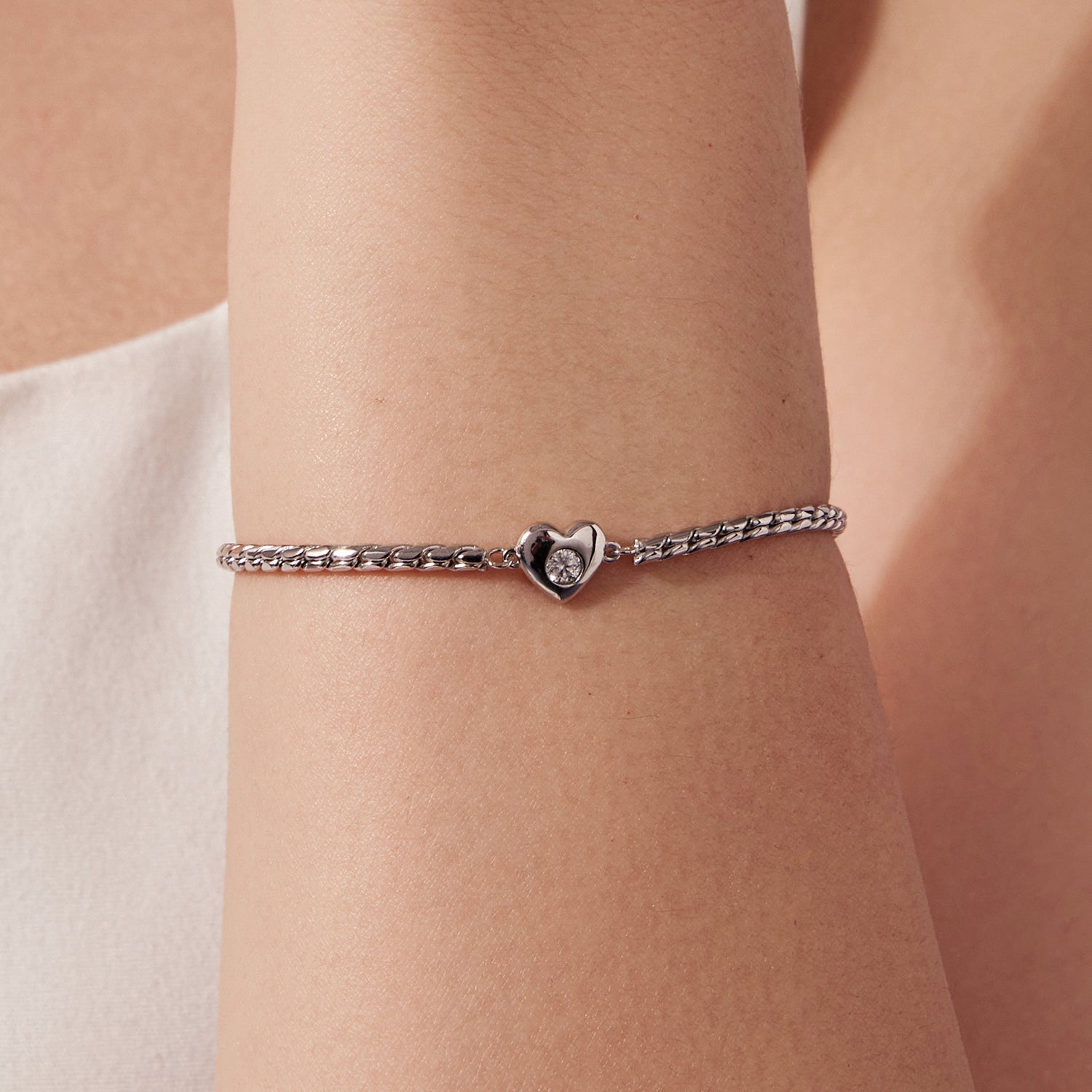 925 Sterling Silver Moissanite Heart Bracelet for Women - Silver - 15+6cm Length, 0.3cm Thickness DestGlow