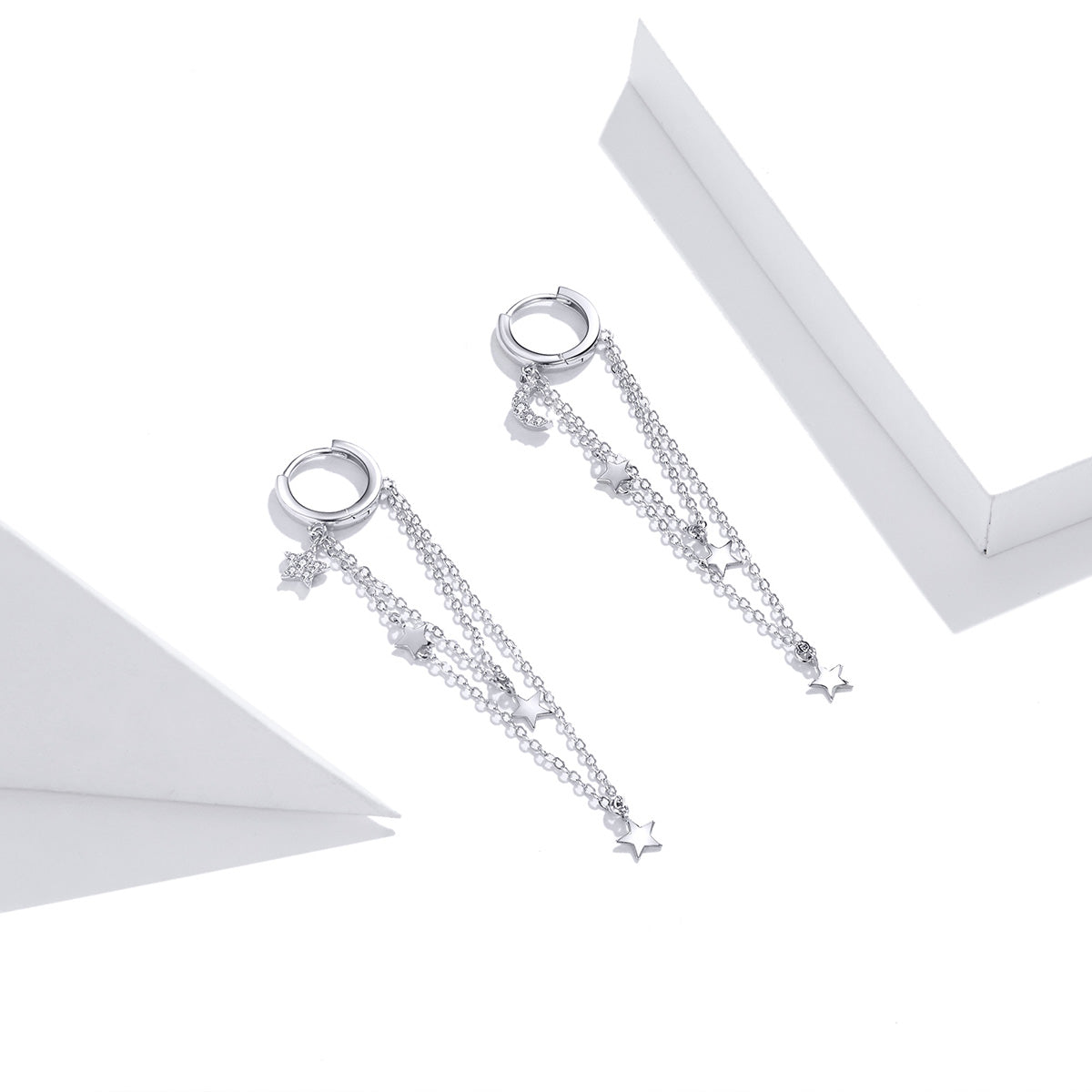 925 Sterling Silver Earrings with Plated Platinum and Pavé Setting CZ, Size 6.5cm DestGlow