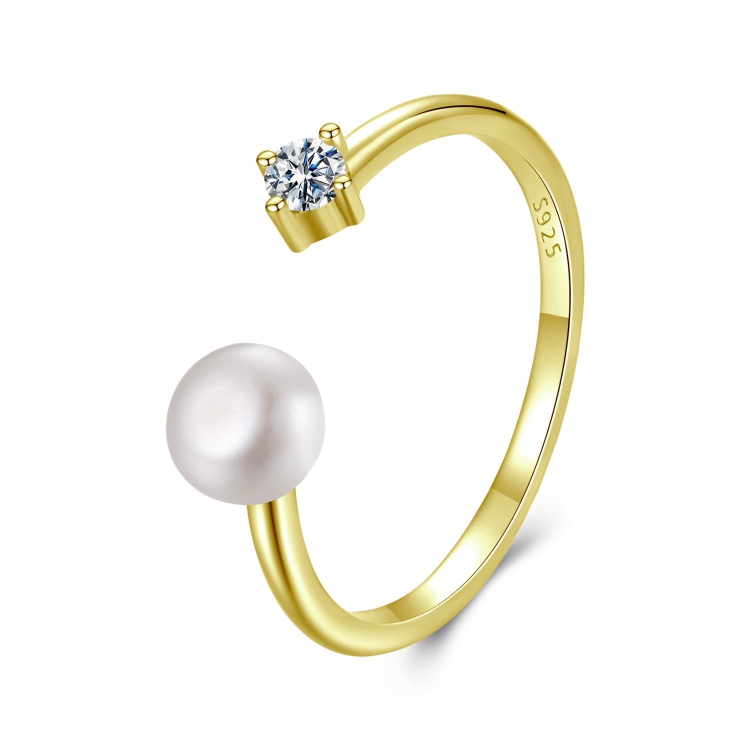 925 Sterling Silver Moissanite Quality Shell Pearl Ring for Women - Size E DestGlow