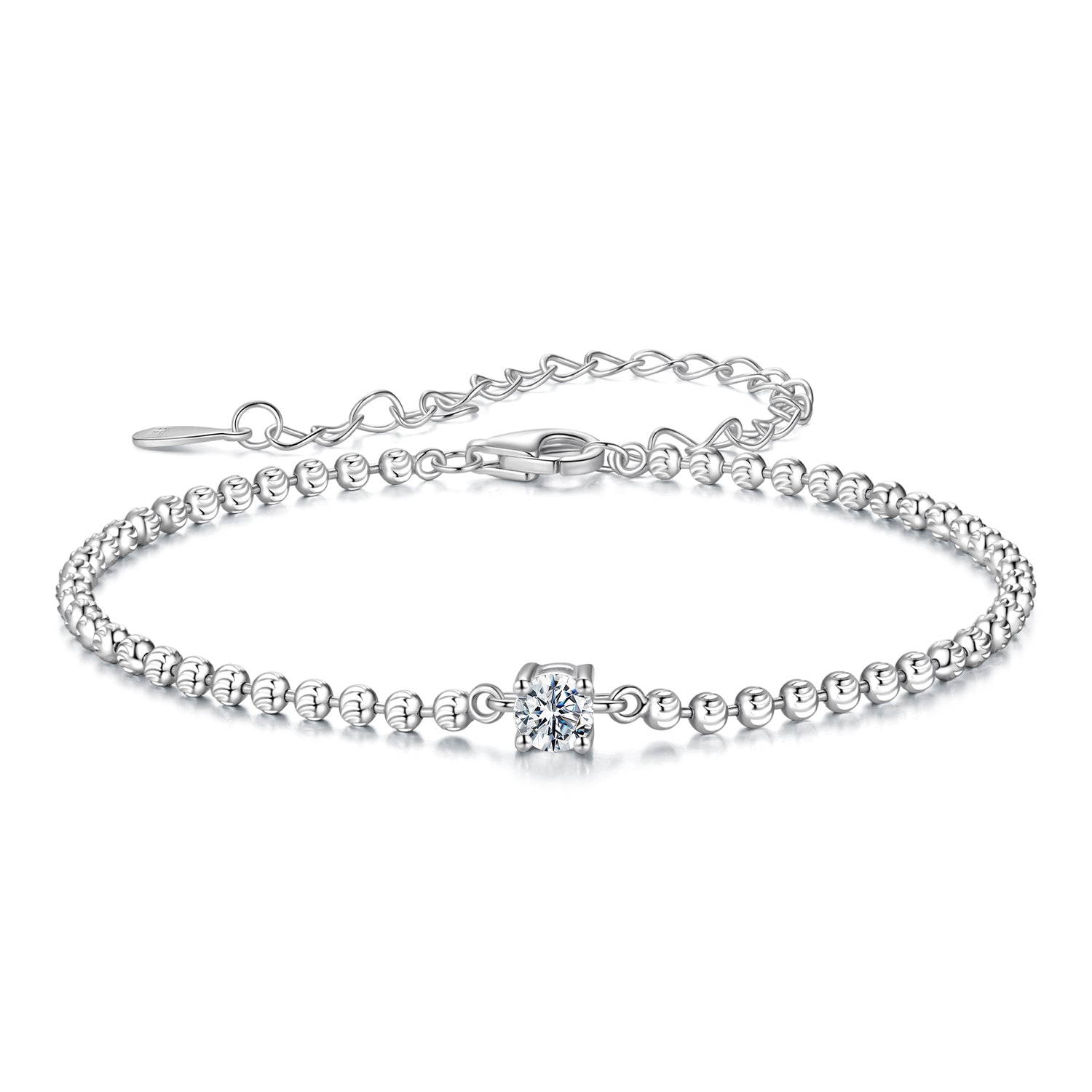 925 Sterling Silver Moissanite Bracelet 15+6cm with White Gold Plating for Women DestGlow