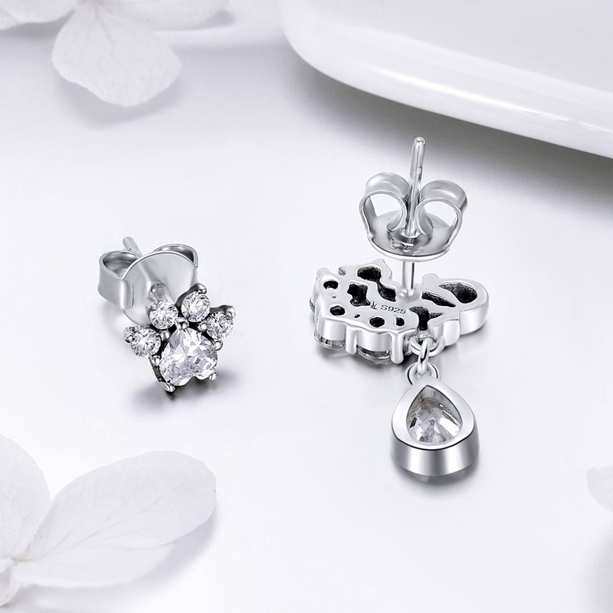 S925 Sterling Silver Earrings with Oxidized Finish and Pavé Setting CZ DestGlow