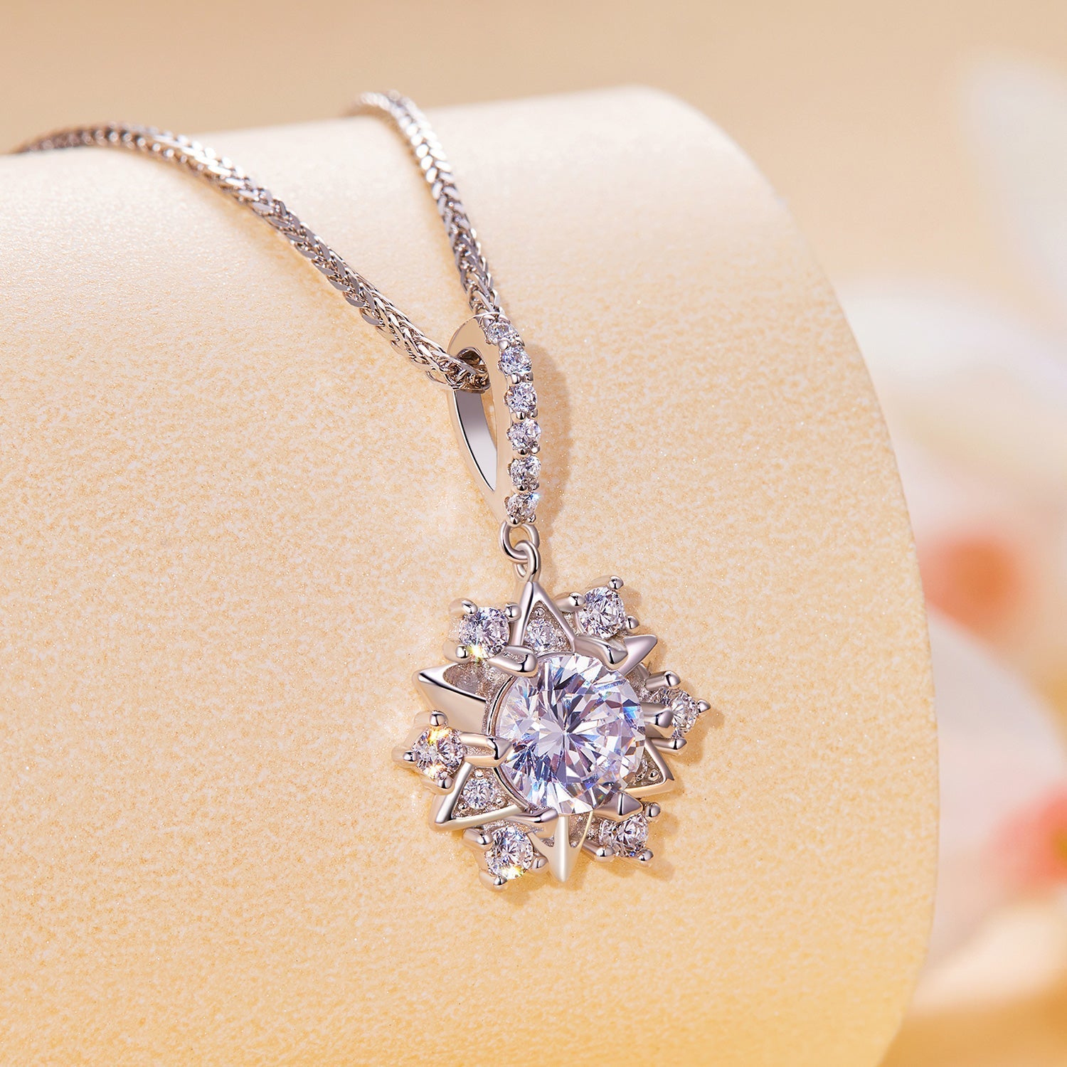 925 Sterling Silver Moissanite Necklace with Pavé Setting, 45cm, Platinum Plated, Women DestGlow