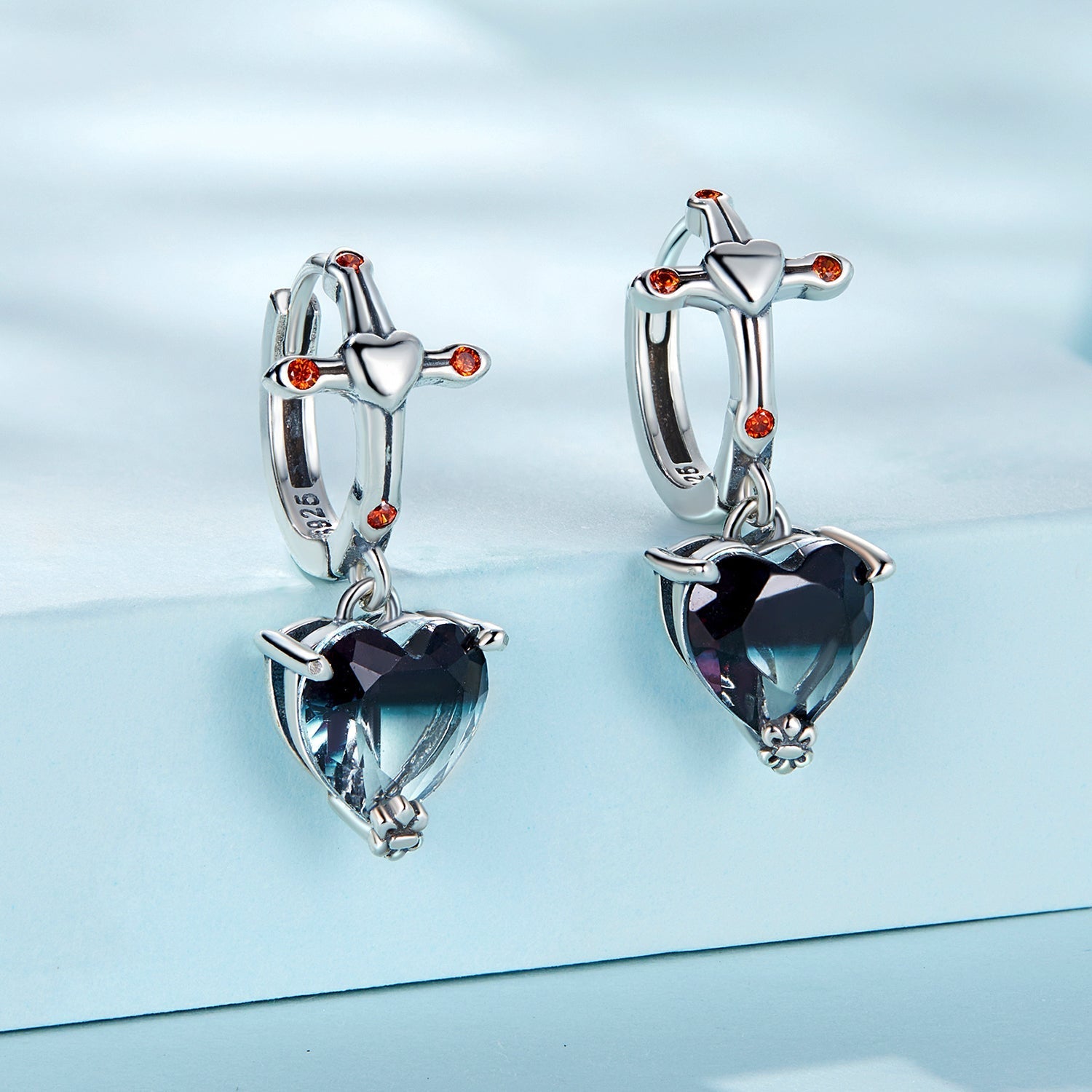 925 Sterling Silver Earrings with Pavé Setting CZ - Oxidized Silver - 2.3cm x 0.9cm - For Women DestGlow