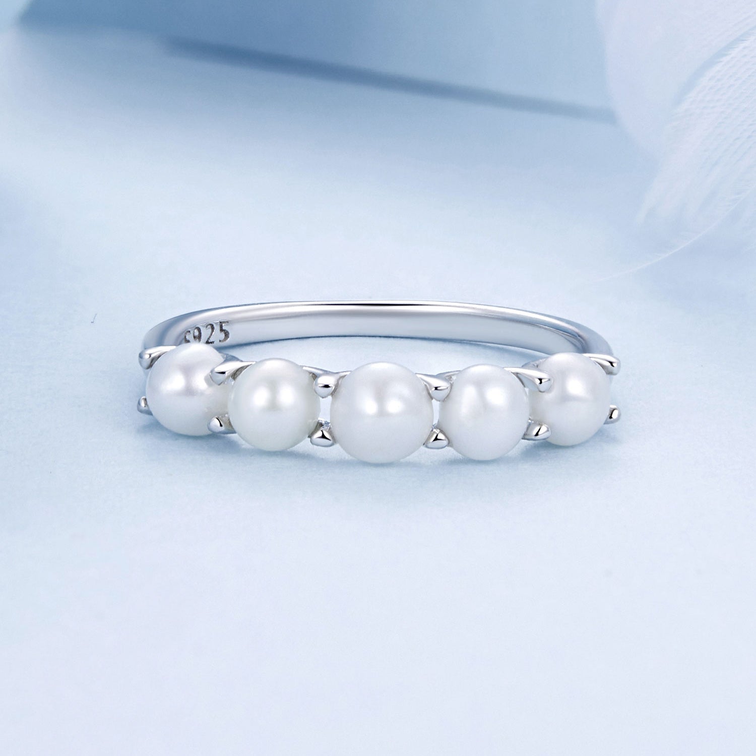 925 Sterling Silver Natural Pearl Platinum Plated Ring Size 6.0 for Women by Bids.com