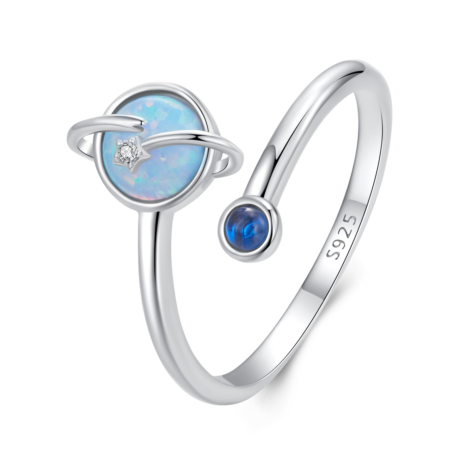 925 Sterling Silver Ring with Pavé Setting, White Gold Plated, with Translucent Opal for Women DestGlow