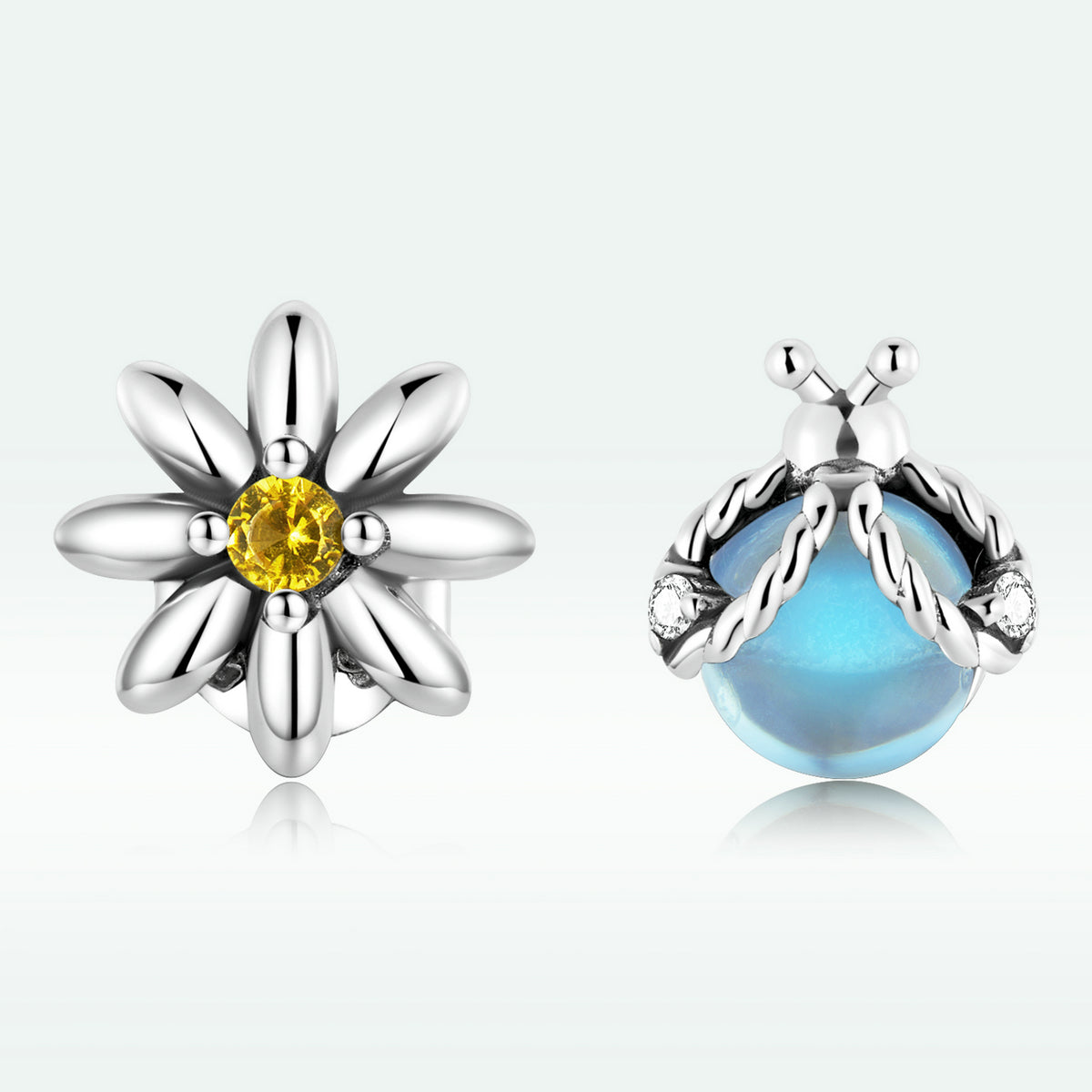 925 Sterling Silver Ladybird Earrings with Pavé Set CZ, 0.7cm for Women DestGlow