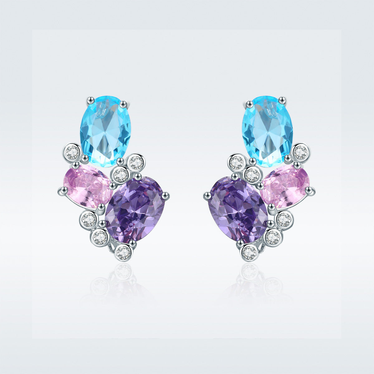 925 Sterling Silver Earrings with Transparent Glass, 1.6*1.1cm for Women DestGlow