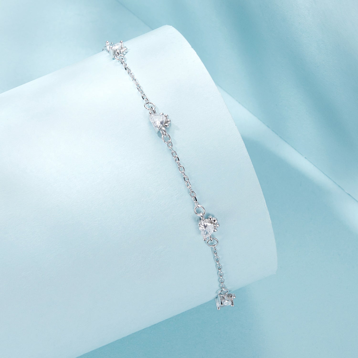 925 Sterling Silver Bracelet with Pavé Setting CZ and White Gold Plating DestGlow
