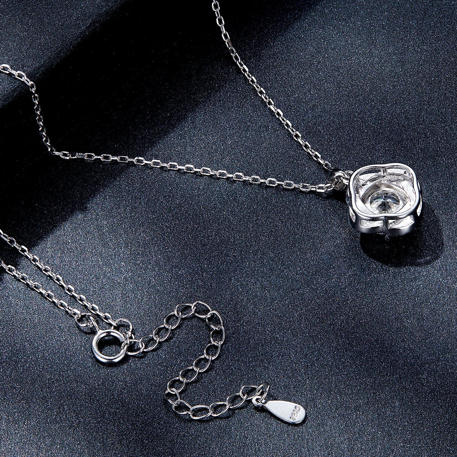 925 Sterling Silver Moissanite Pendant Necklace for Women, 39+5cm, Platinum Plated DestGlow