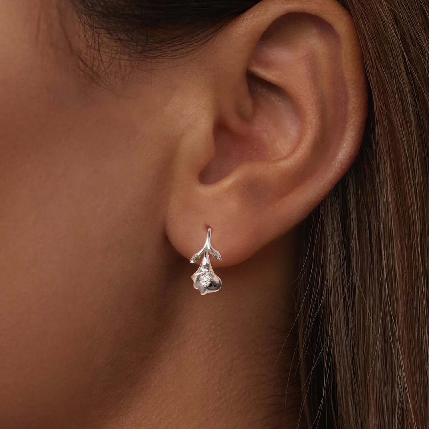 925 Sterling Silver Earrings with White Gold Plating and CZ DestGlow