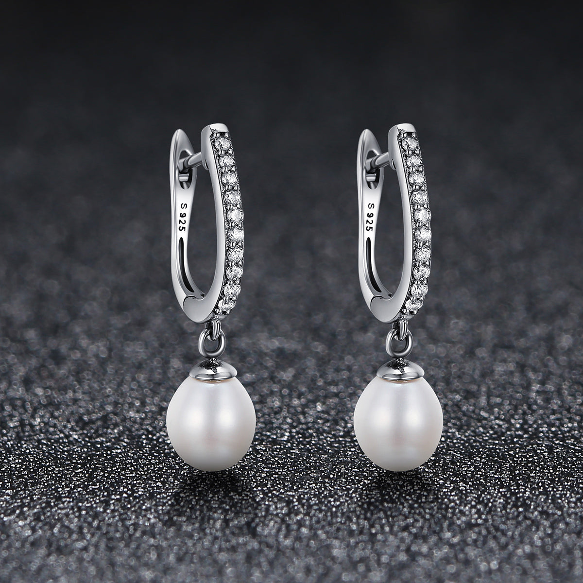 925 Sterling Silver Freshwater Pearl Earrings with Pavé Setting CZ for Women DestGlow