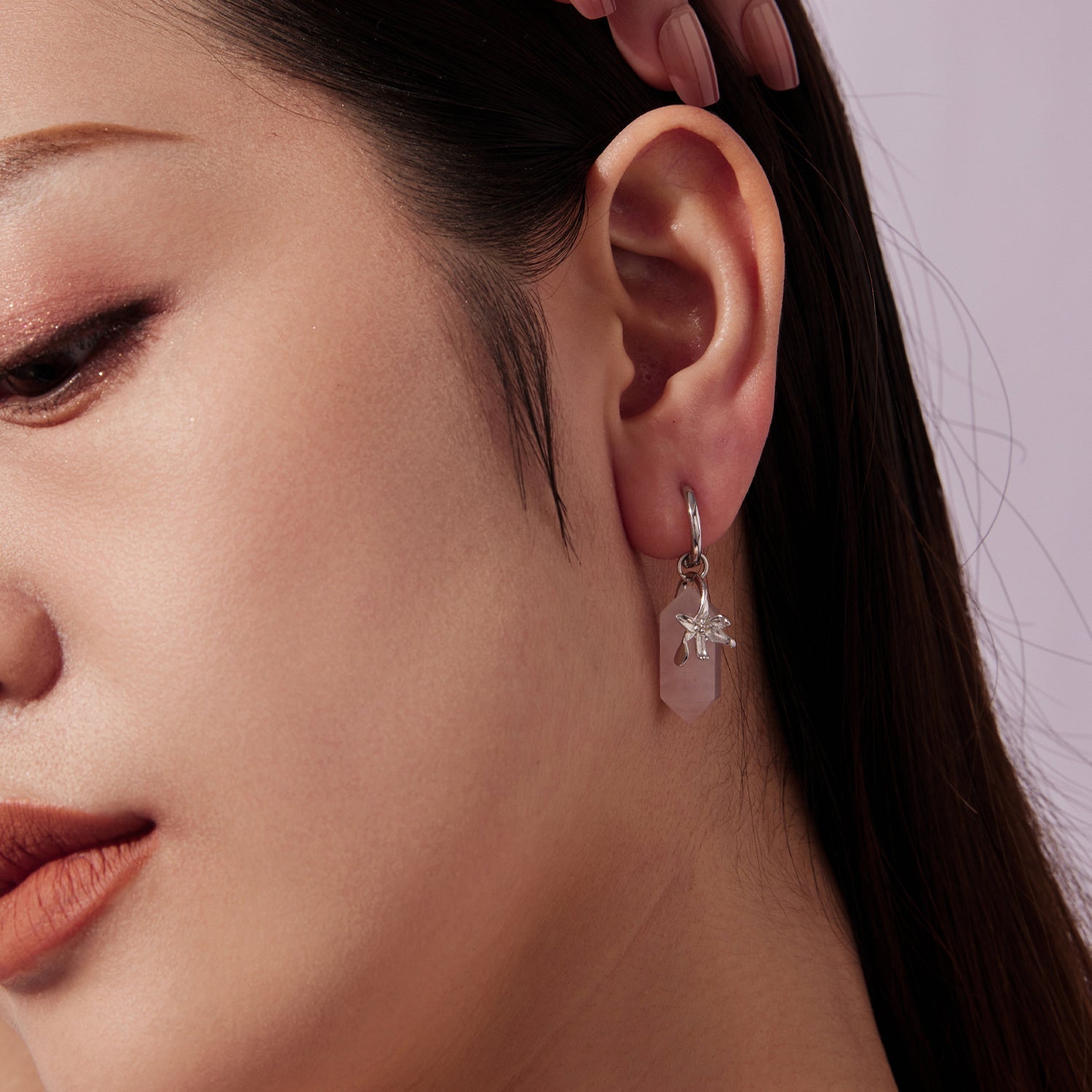 925 Sterling Silver Earrings with Natural Crystal and White Gold Plating DestGlow