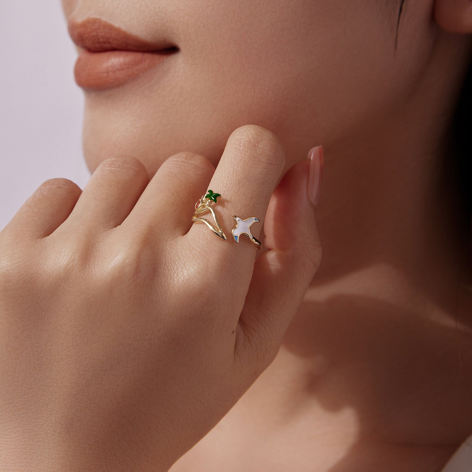 925 Sterling Silver Enamel Pavé Setting CZ Gold Plated Ring for Women DestGlow