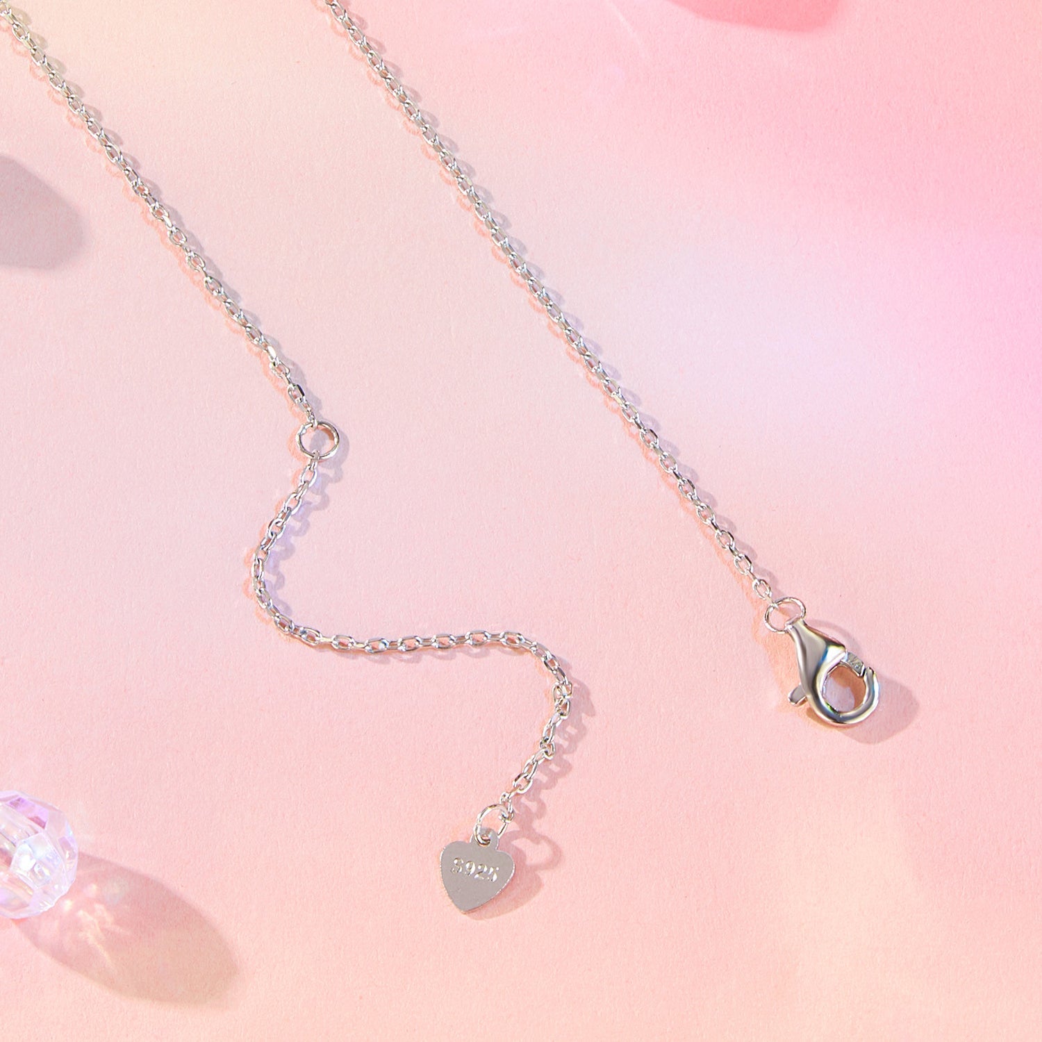 925 Sterling Silver Necklace with CZ & Resin Pendant, 18x39mm, Plated with White Gold DestGlow