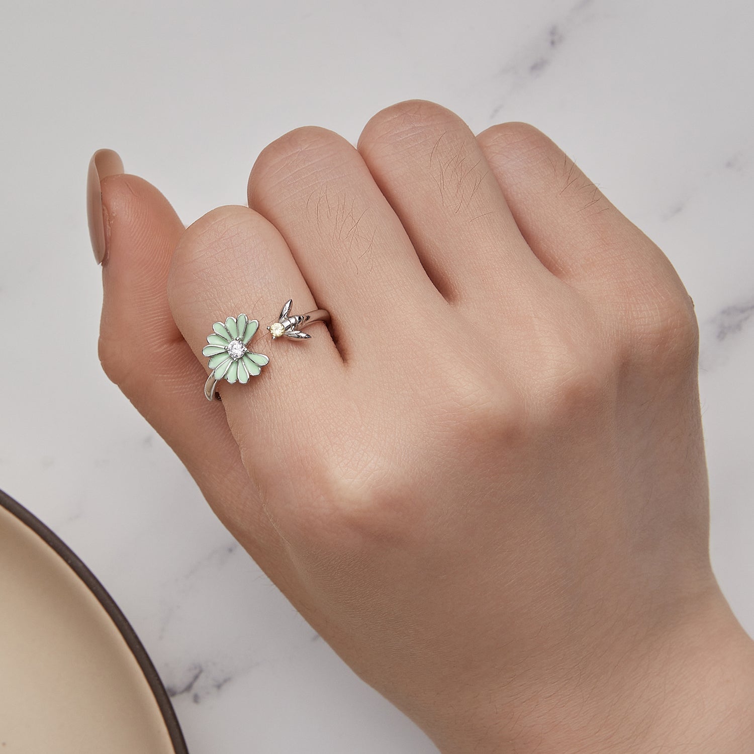 925 Sterling Silver Enamel CZ Plated Platinum Ring DestGlow