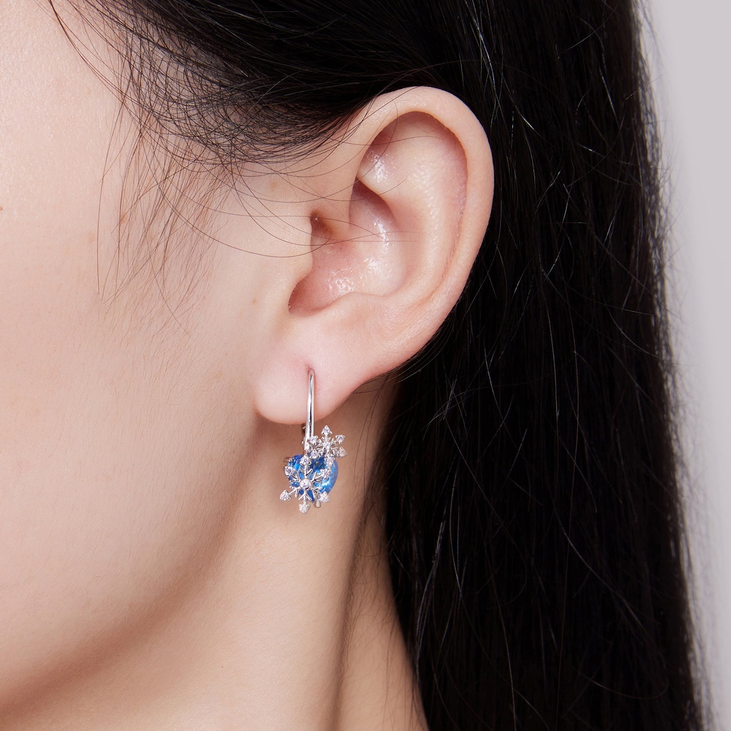 925 Sterling Silver Earrings with Transparent Glass and CZ, 23*12mm for Women DestGlow