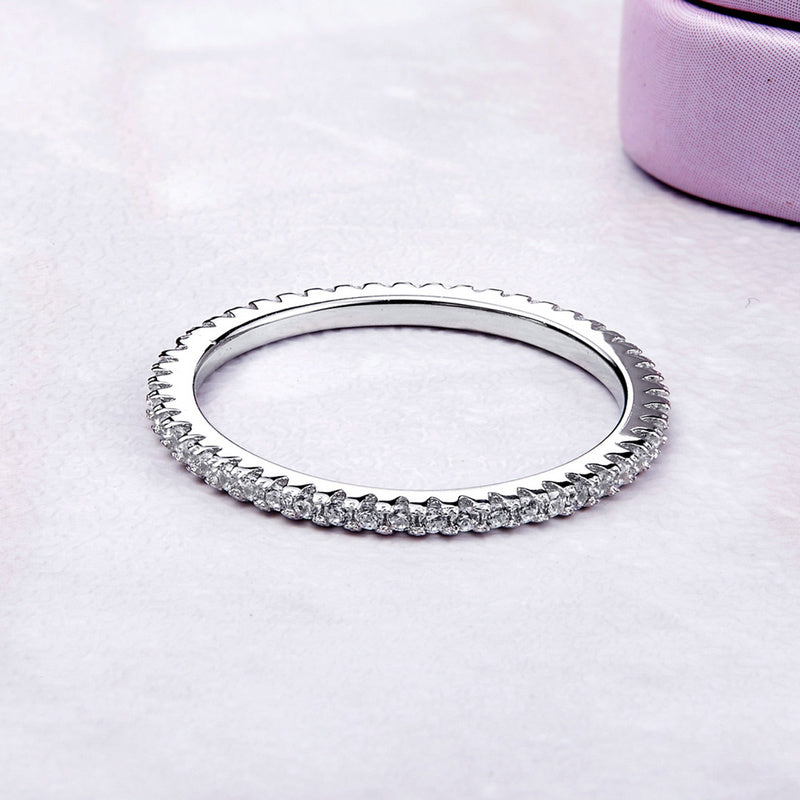 925 Sterling Silver Platinum Plated CZ Pavé Setting Ring Size 5.0 for Women by Bids.com