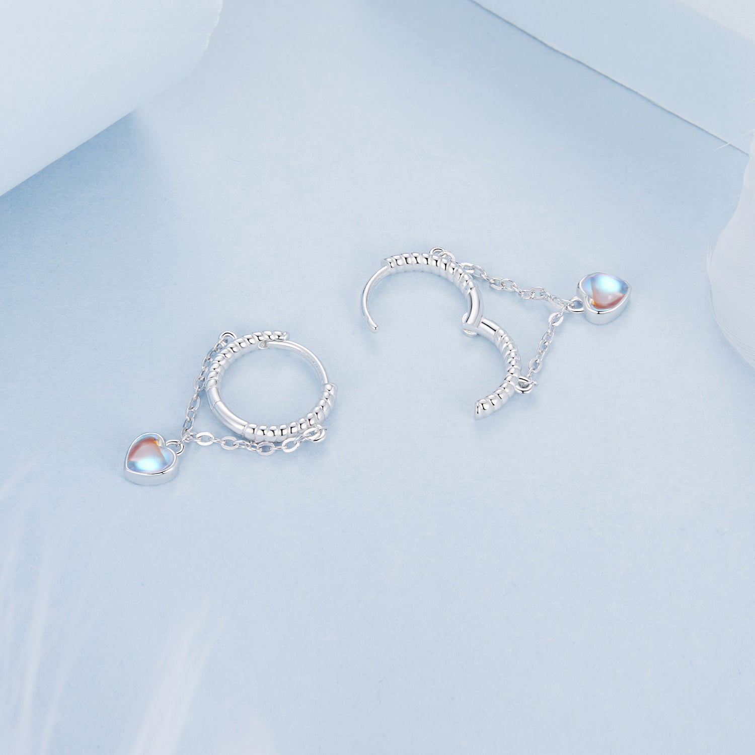 925 Sterling Silver White Gold Plated Moonstone Earrings 23x5mm for Women DestGlow