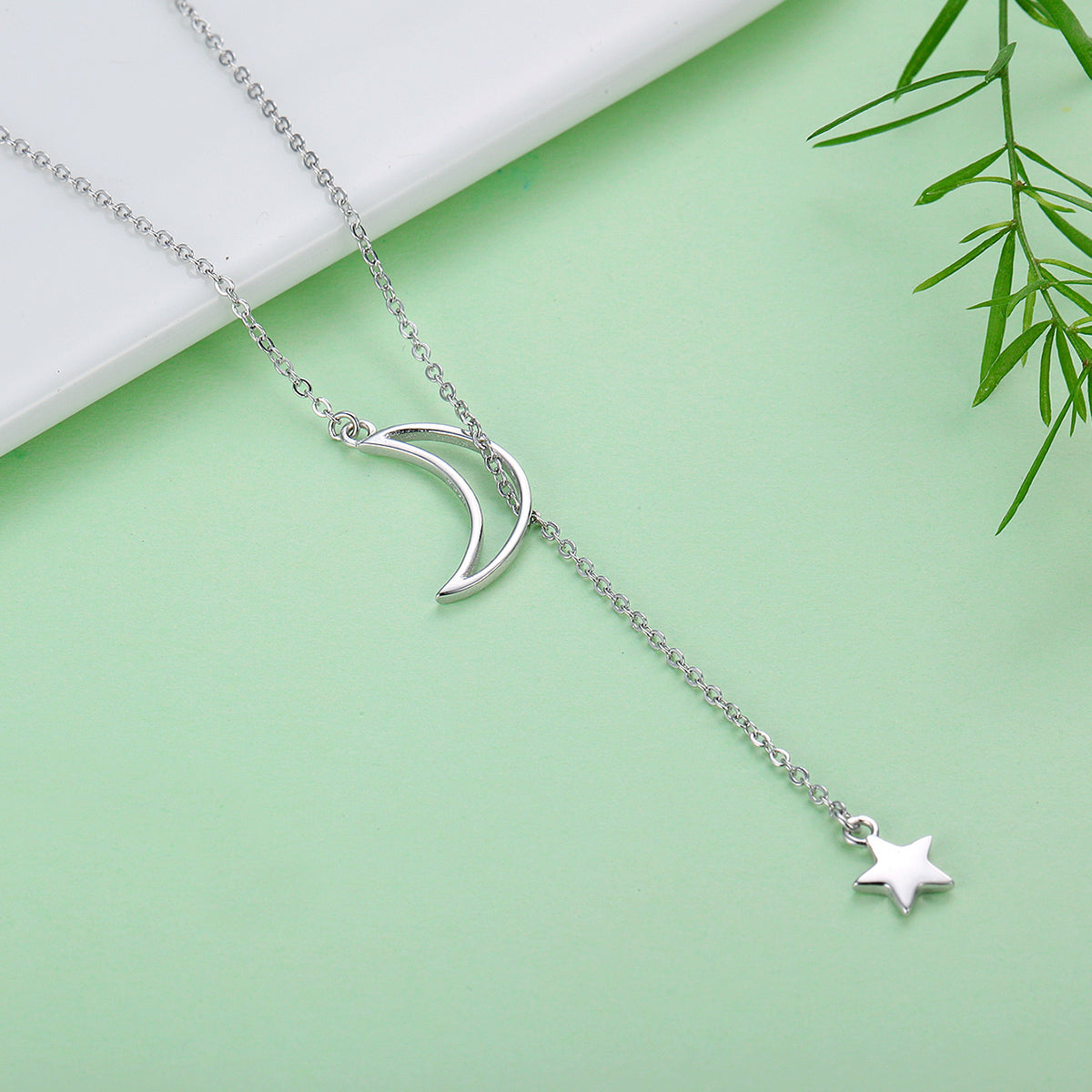 925 Sterling Silver Necklace 47cm with Moon Pendant for Women DestGlow