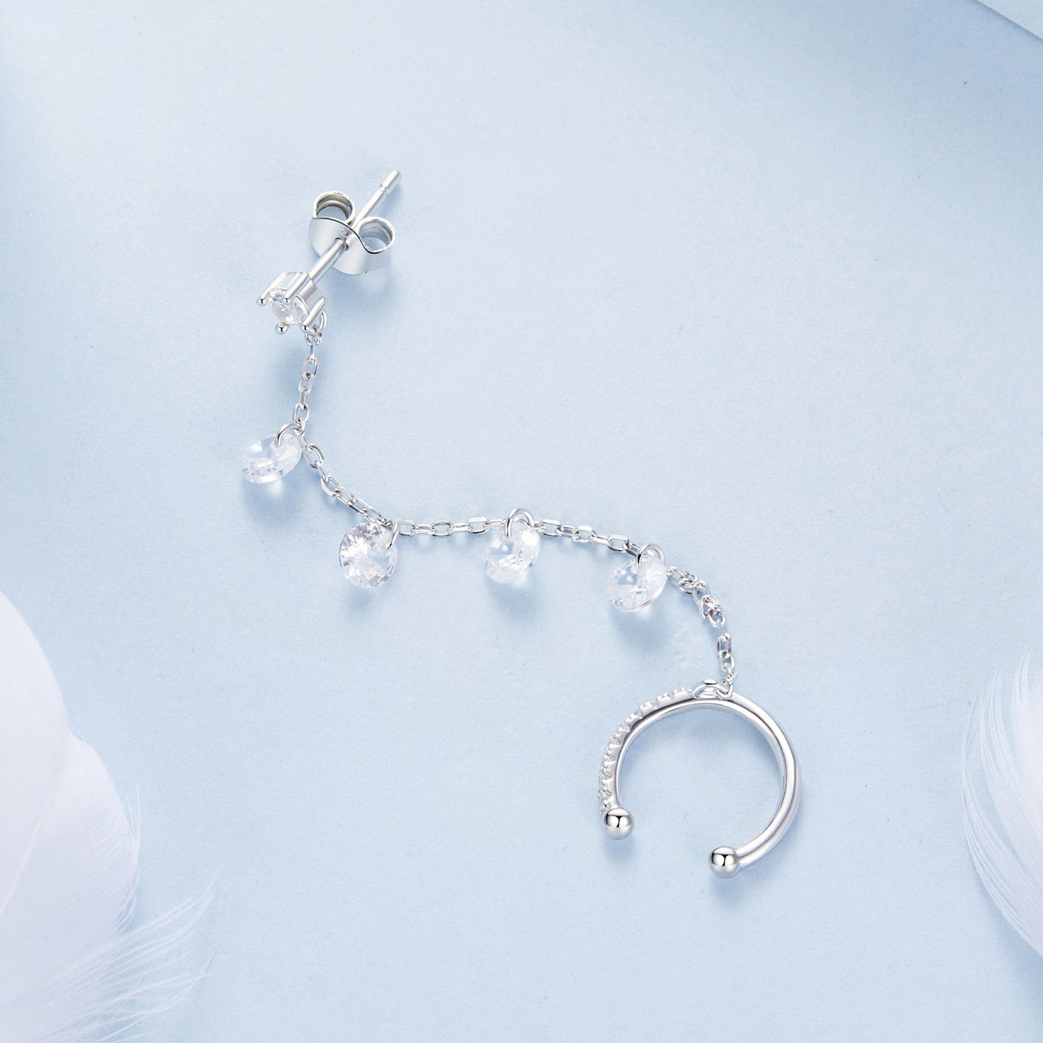 925 Sterling Silver Earrings with Pave Setting CZ - White Gold Plated for Women DestGlow