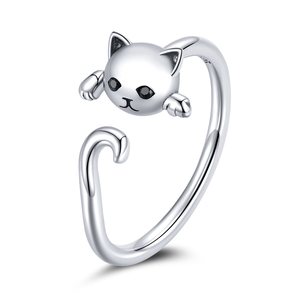 925 Sterling Silver Oxidized Cat Ring with CZ for Women, 0.6x1cm DestGlow