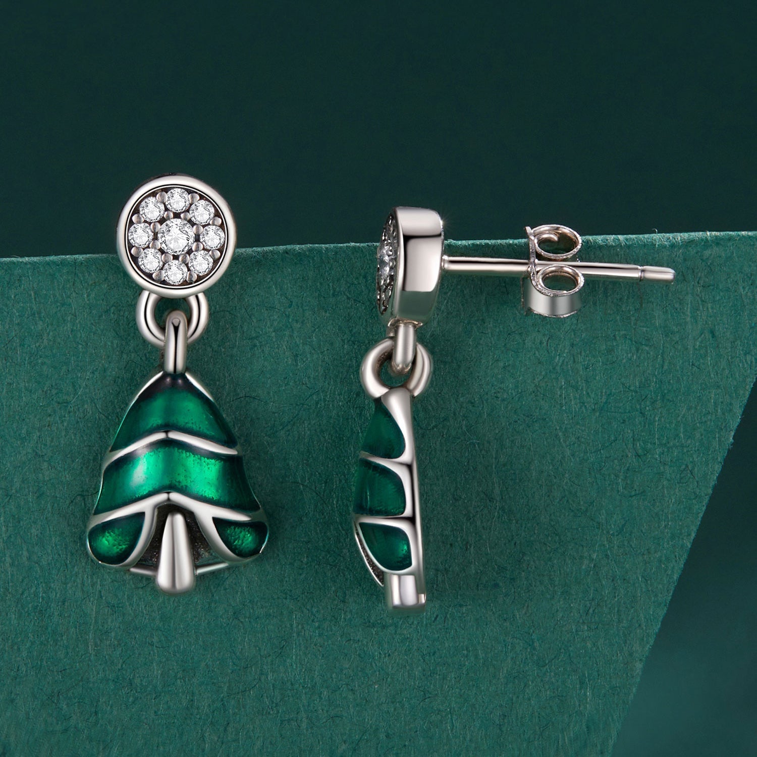 925 Sterling Silver Earrings with Enamel and Pavé Set CZ in Oxidized Silver DestGlow