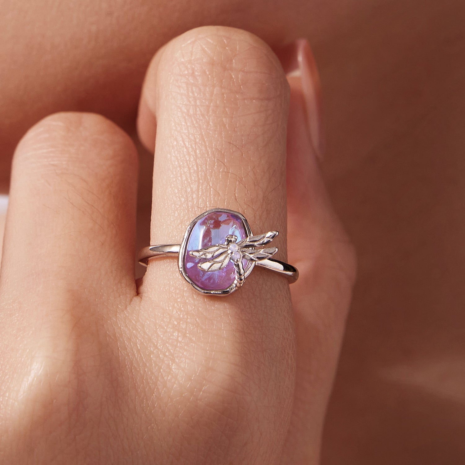 925 Sterling Silver Ring with Nano Opal Stone, 0.15 cm Width for Women DestGlow