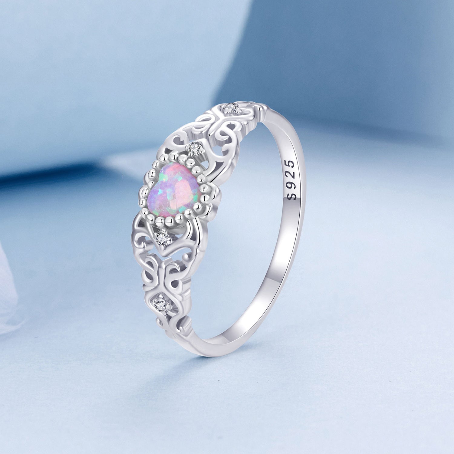 925 Sterling Silver Opal and CZ Stackable Ring in Size 6 for Women DestGlow