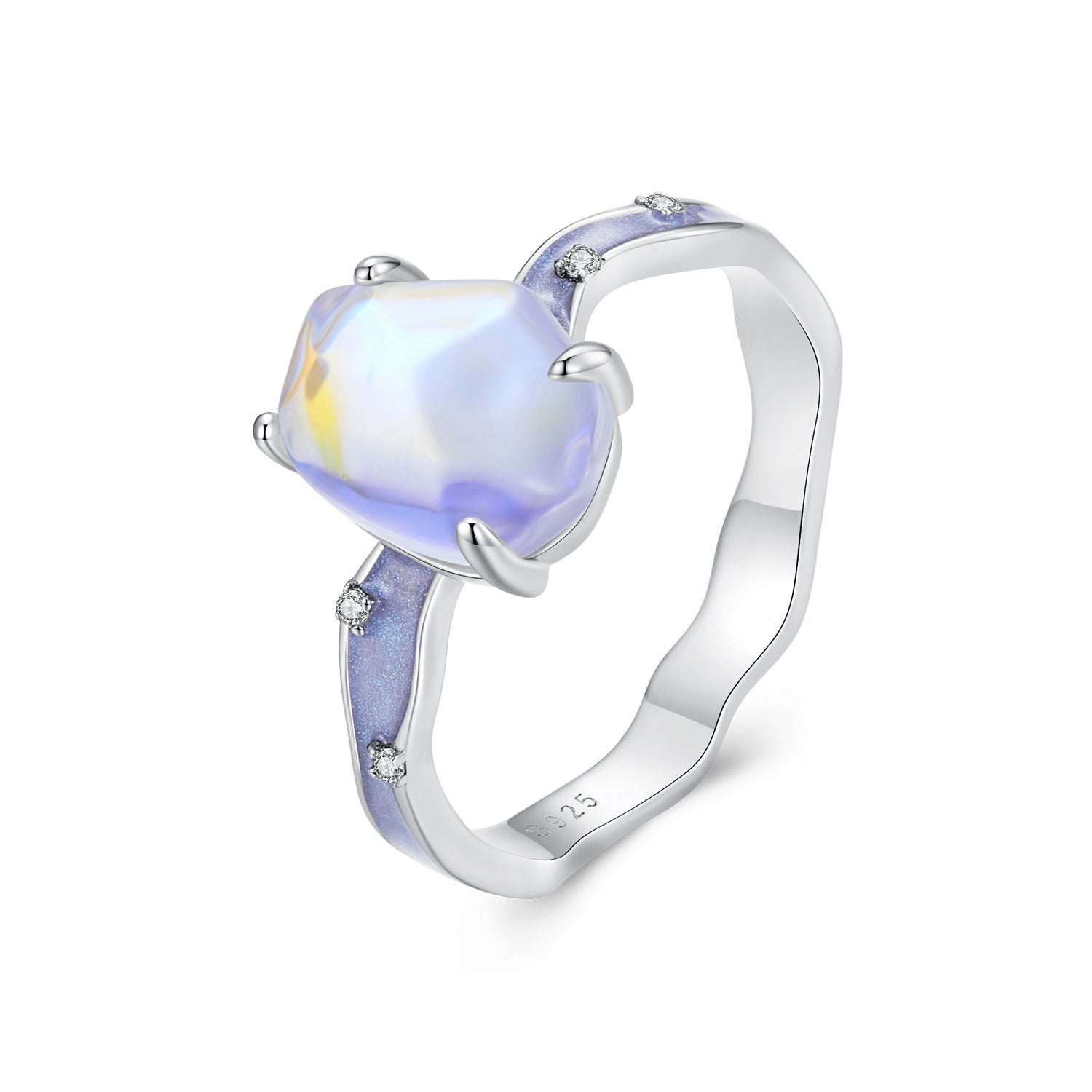 925 Sterling Silver Enamel 10x8mm CZ Ring Size 6 for Women DestGlow