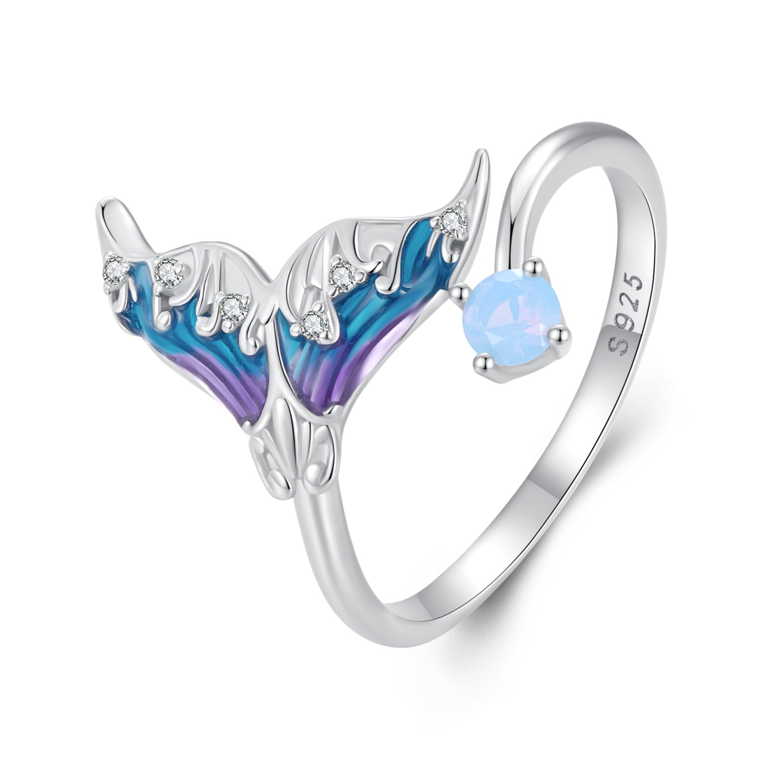 925 Sterling Silver Enamel Opal Ring with Pavé Setting for Women DestGlow