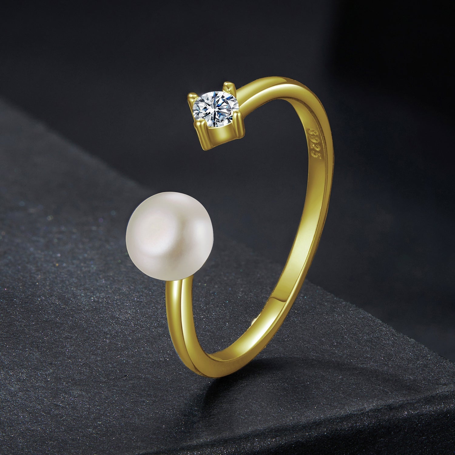 925 Sterling Silver Moissanite Quality Shell Pearl Ring for Women - Size E DestGlow