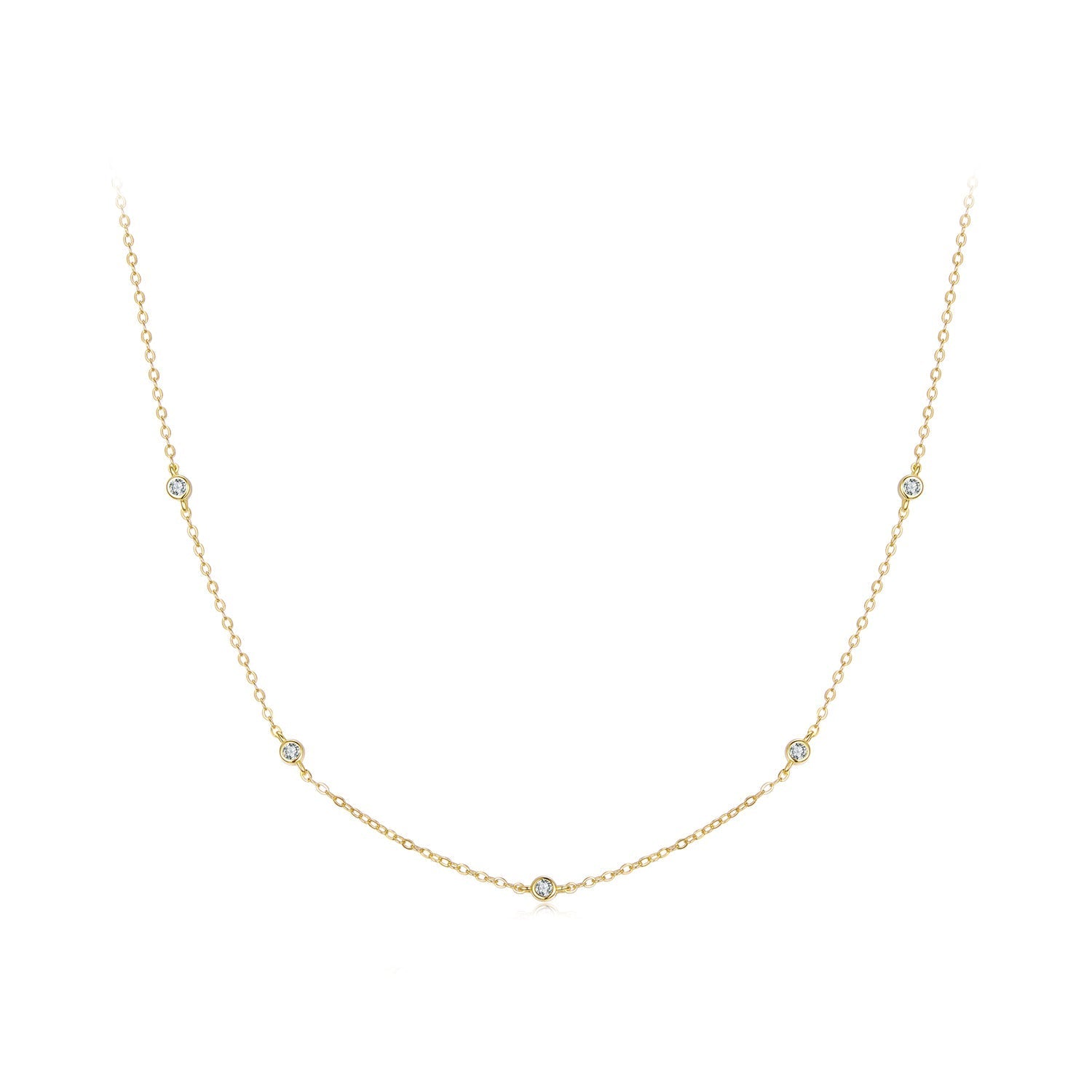 925 Sterling Silver White Gold Plated Adjustable Moissanite Necklace for Women