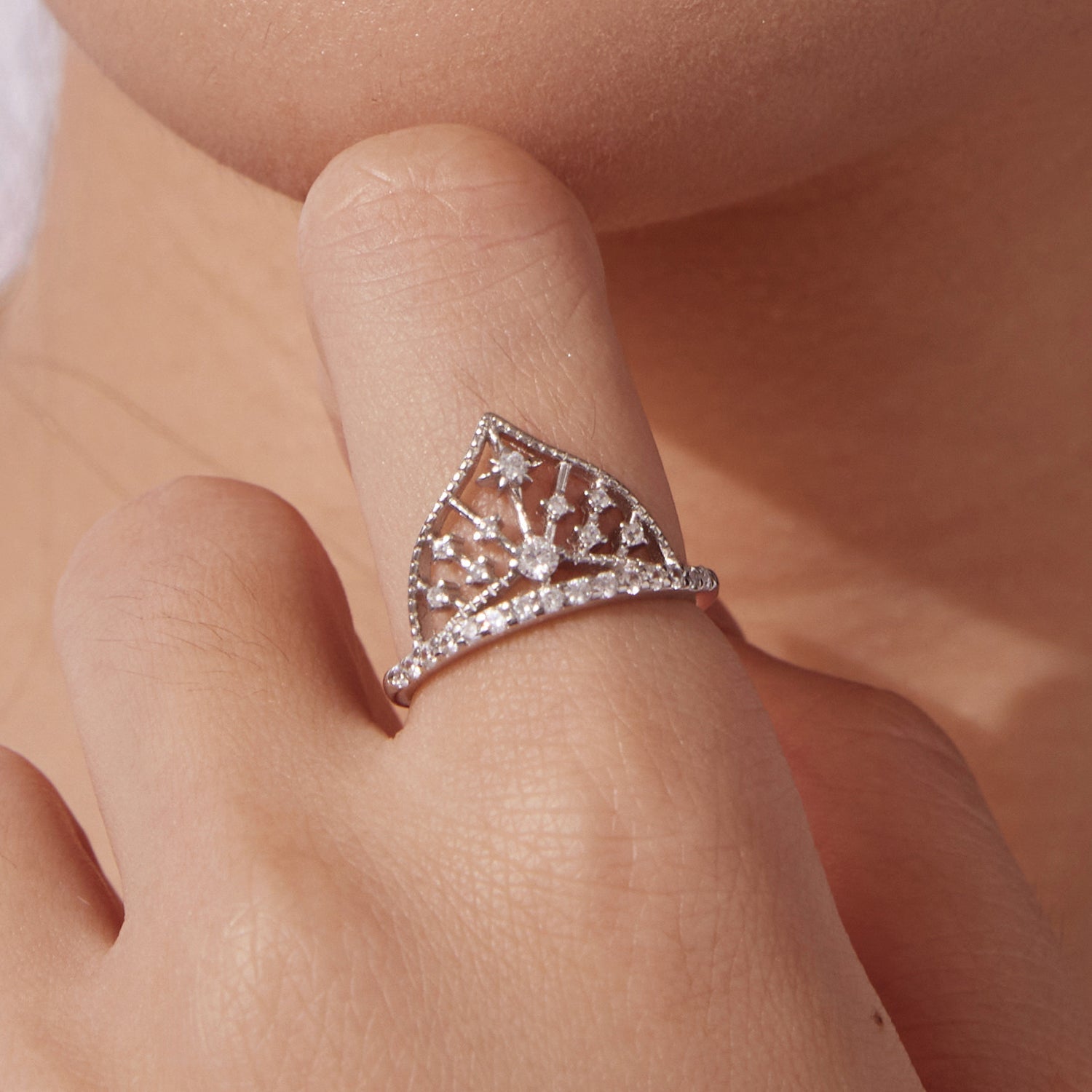 925 Sterling Silver White Gold Plated Ring with Pavé Setting CZ Size 6 for Women DestGlow