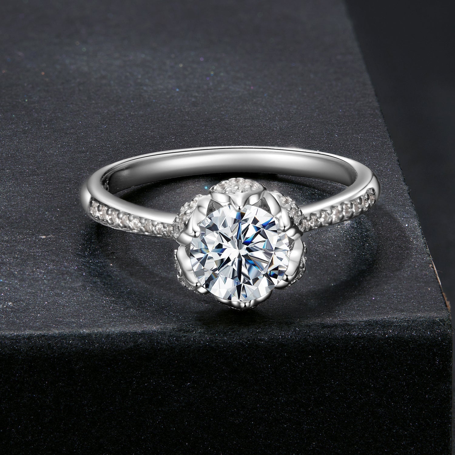 925 Sterling Silver Moissanite Ring 1ct Size 6 White Gold Plated for Women DestGlow