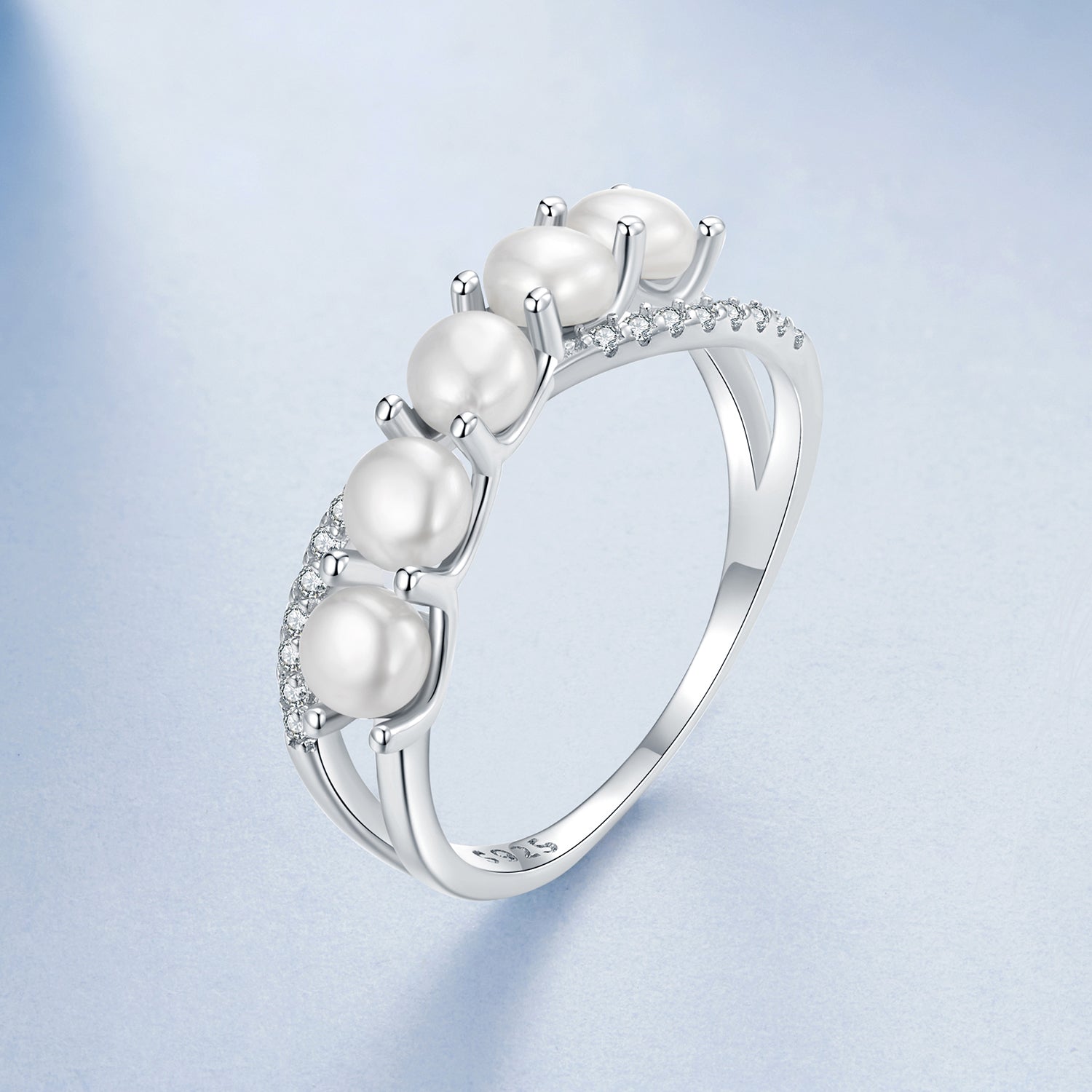 925 Sterling Silver White Gold Plated Freshwater Pearl Ring Size 6 for Women DestGlow