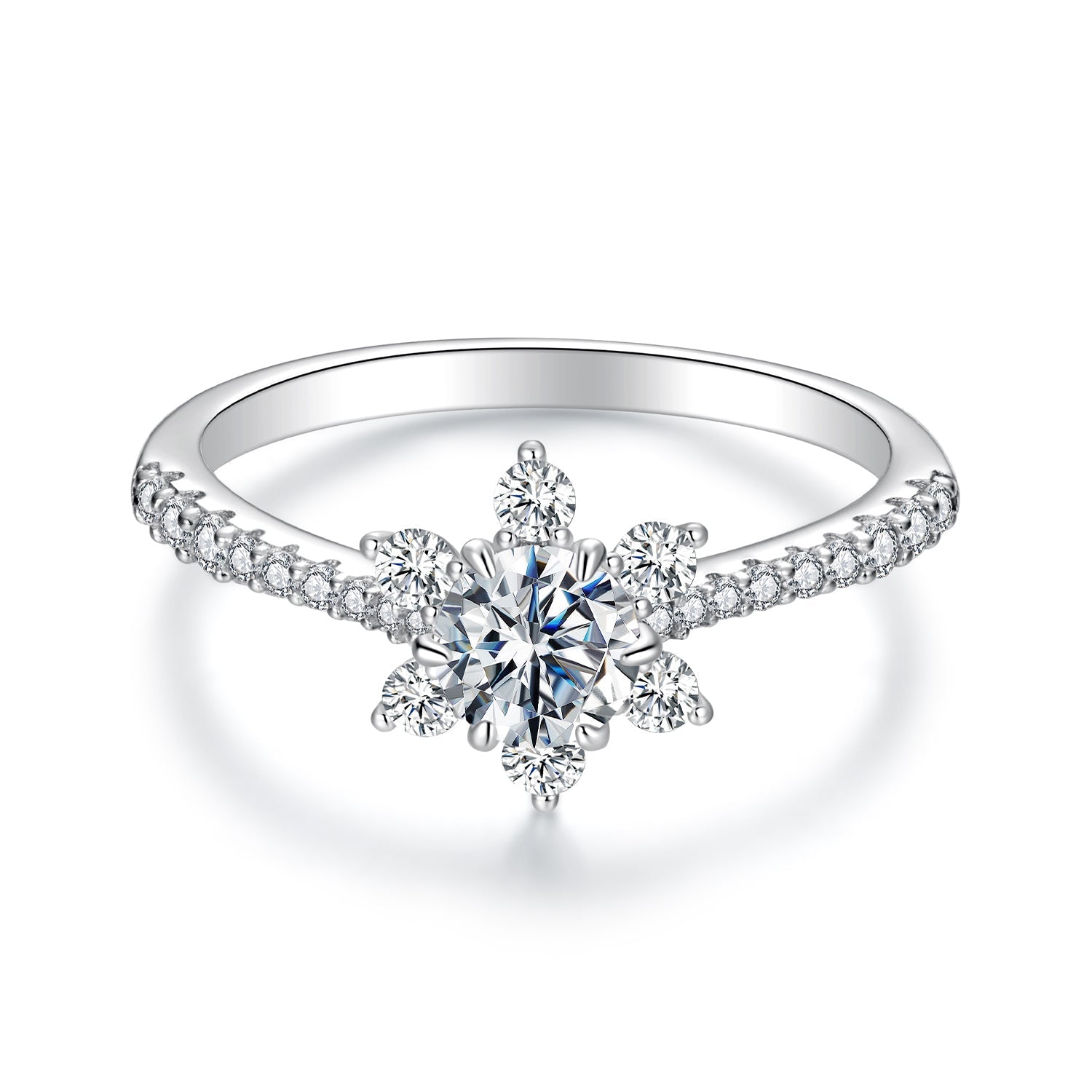 925 Sterling Silver Pavé Moissanite Ring with CZ - Size 6 DestGlow