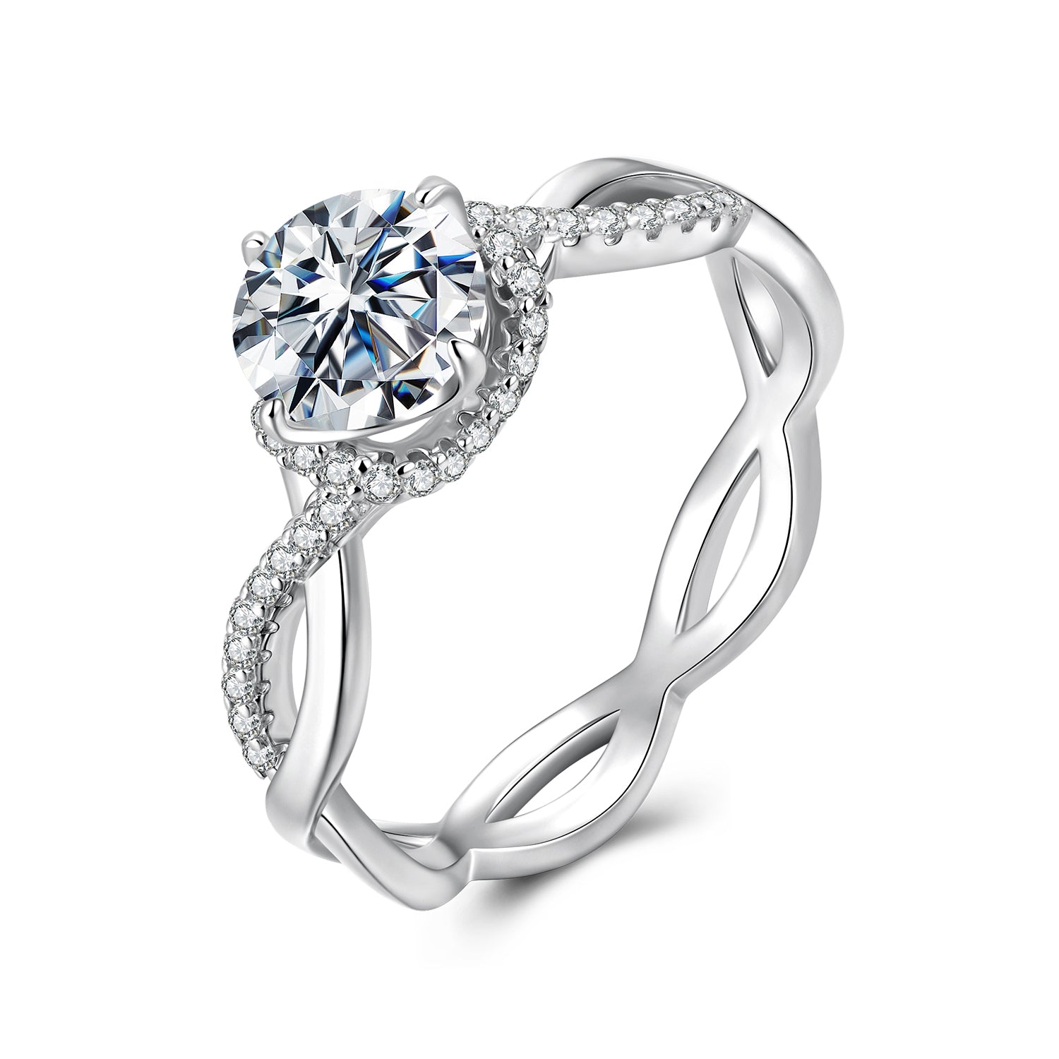 925 Sterling Silver Moissanite Ring in Size 7 with Pavé Setting for Women DestGlow