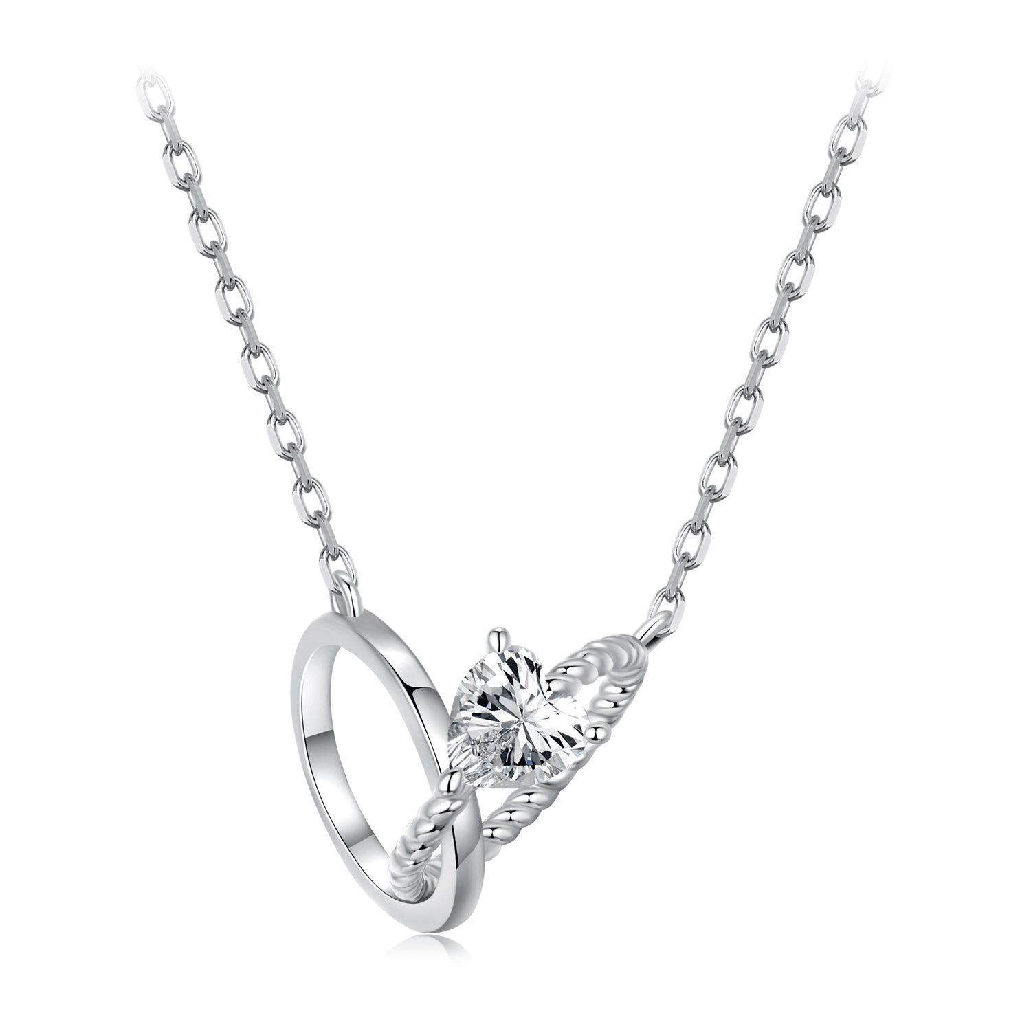 925 Sterling Silver White Gold Plated 40+5cm Necklace with Pavé CZ for Women DestGlow