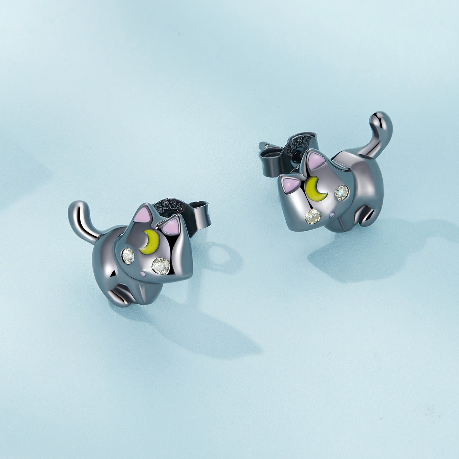 925 Sterling Silver Black Gold Plated Enamel CZ Earrings Size 10*14mm for Women DestGlow