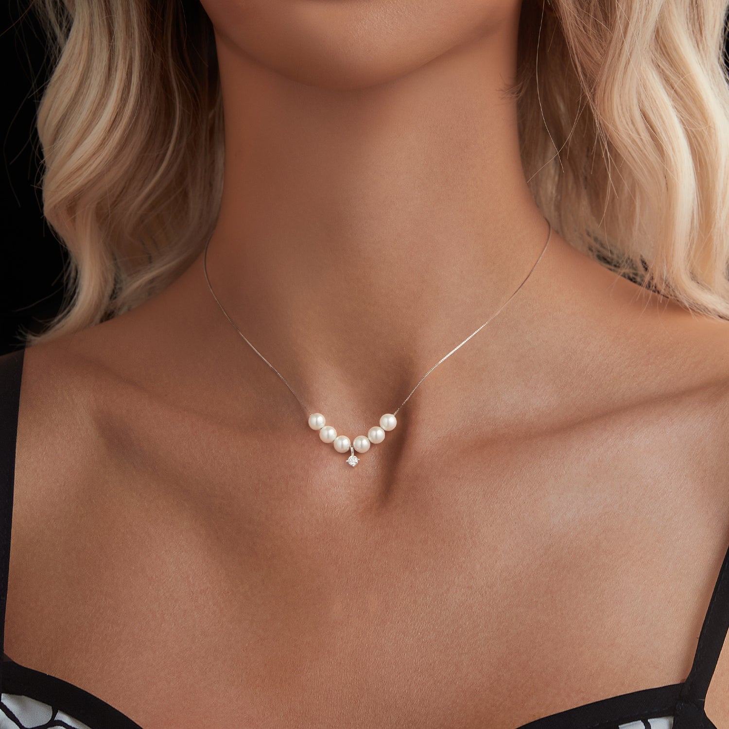925 Sterling Silver Moissanite & Quality Shell Pearl Adjustable Necklace for Women DestGlow