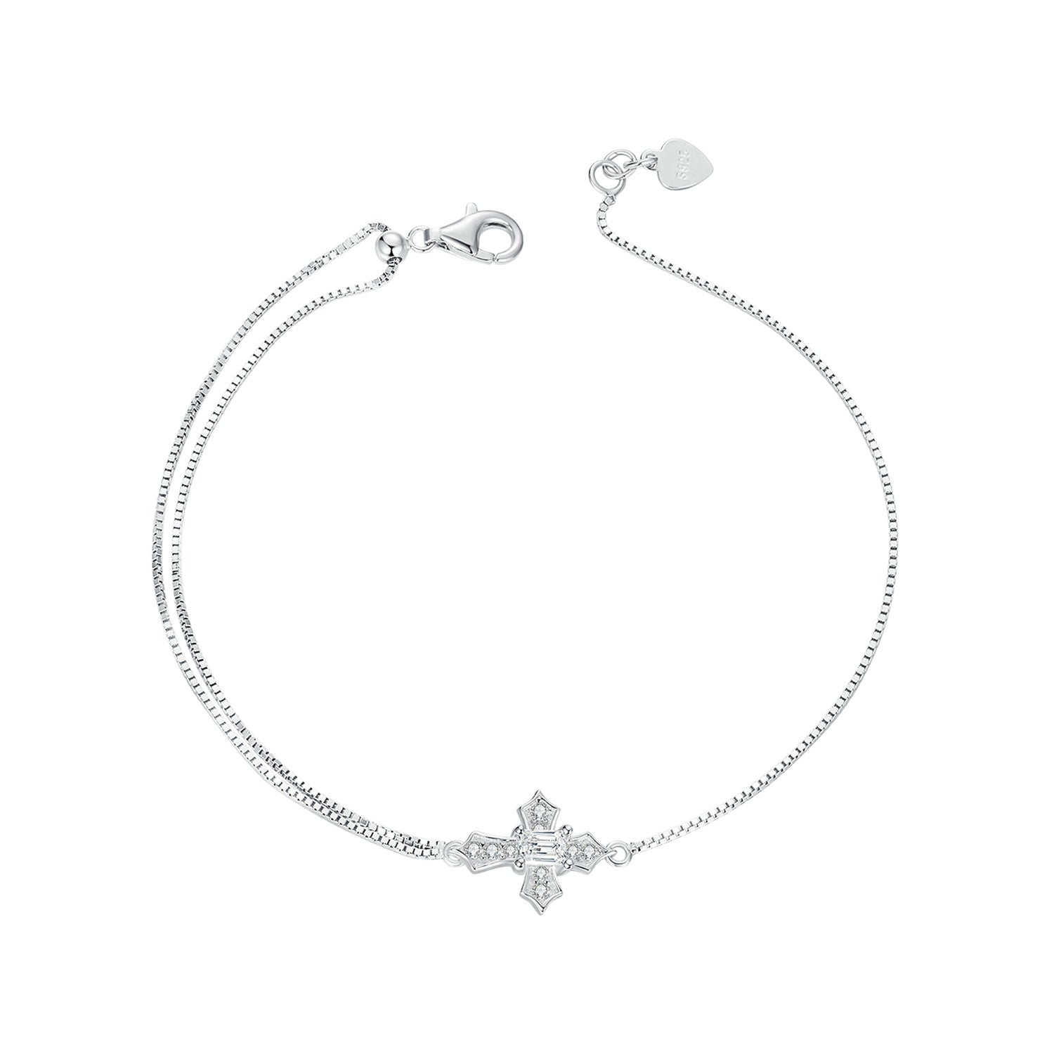 925 Sterling Silver White Gold Plated Bracelet with CZ Pendant 200mm for Women DestGlow