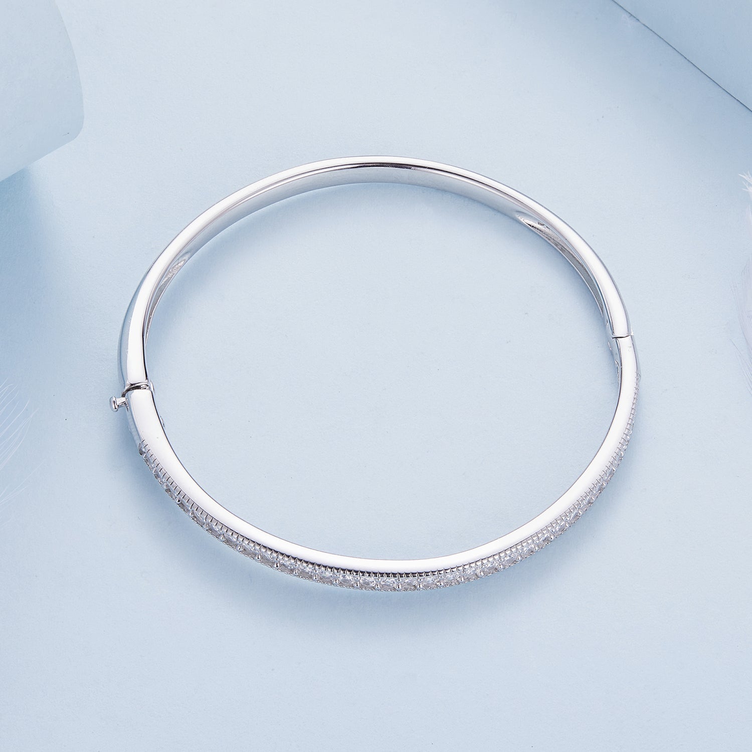 925 Silver & Platinum Pavé Setting CZ Bracelets, Size 17.0 mm for Women DestGlow