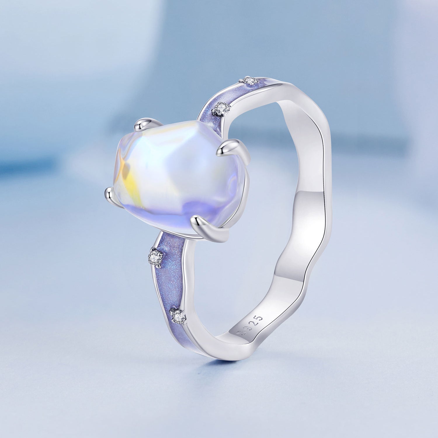 925 Sterling Silver Enamel 10x8mm CZ Ring Size 6 for Women DestGlow