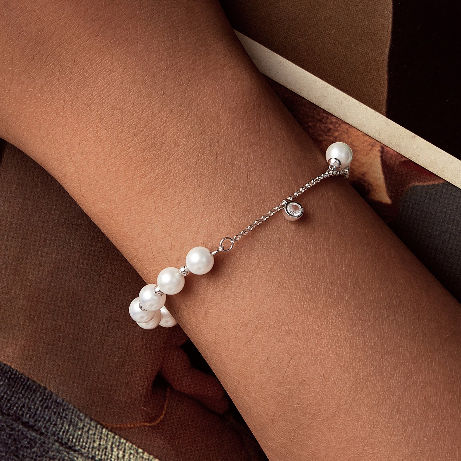 925 Sterling Silver 15+6cm White Gold Plated Bracelet with Quality Shell Pearl & CZ for Women DestGlow