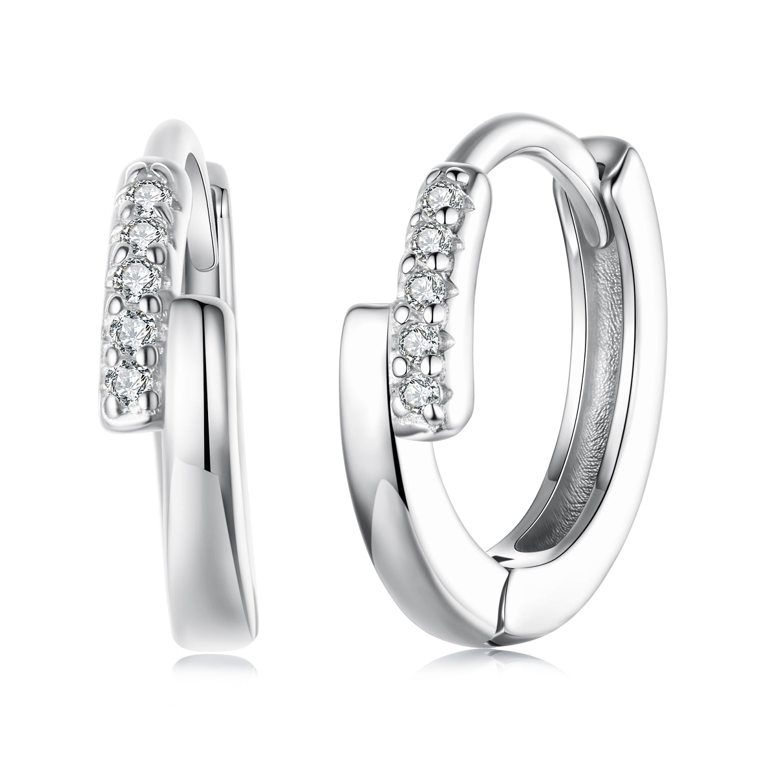 925 Sterling Silver Earrings with Pavé Setting CZ in White Gold for Women DestGlow