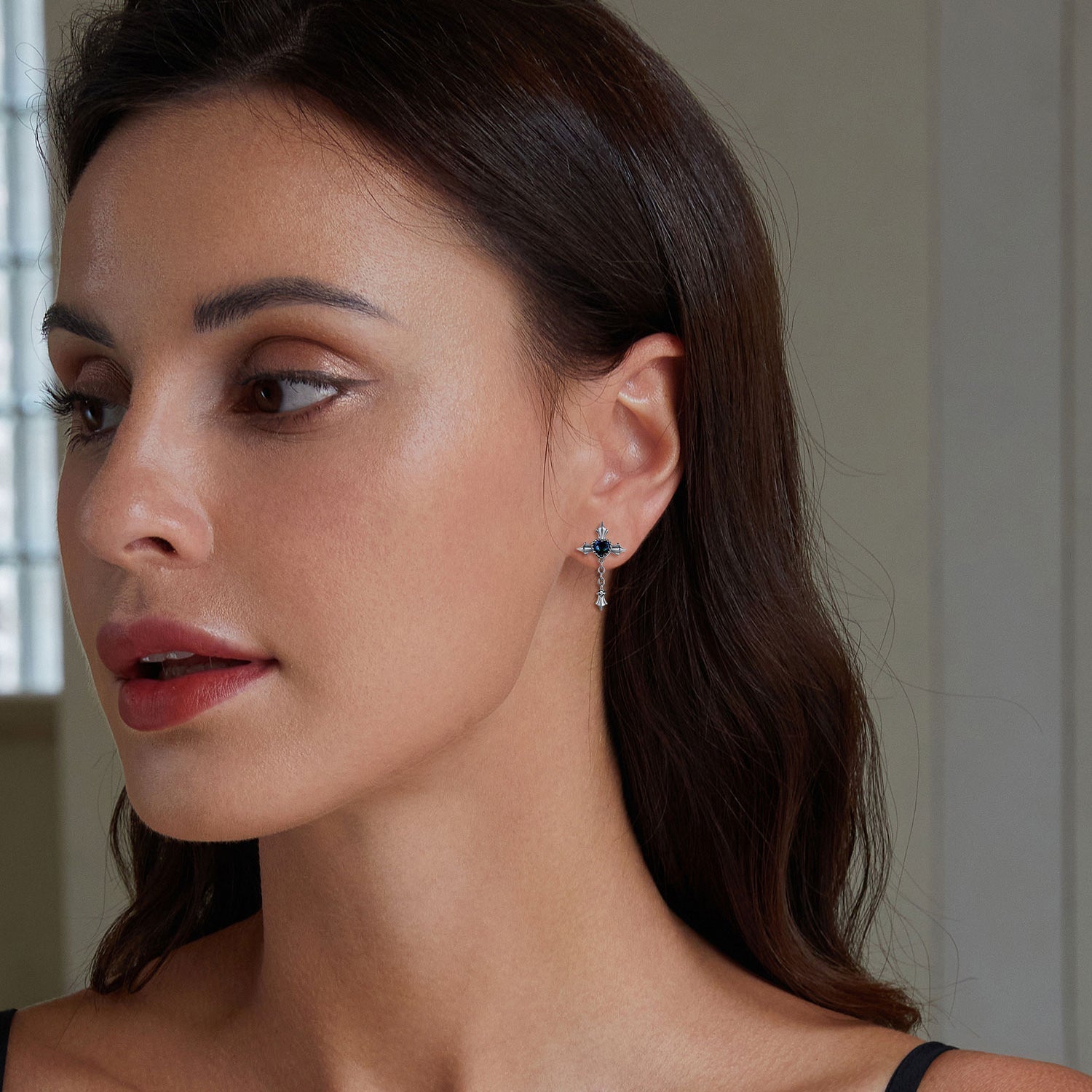 925 Sterling Silver Earrings with CZ and Glass, 24x13mm for Women DestGlow